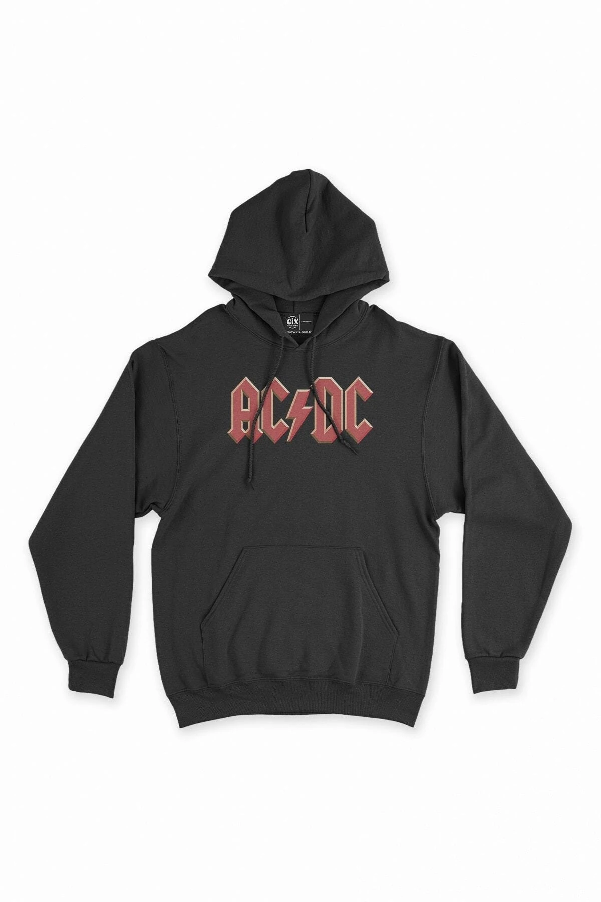 Oversize Ac Dc Kırmızı Logolu Siyah Kapşonlu Sweatshirt Hoodie