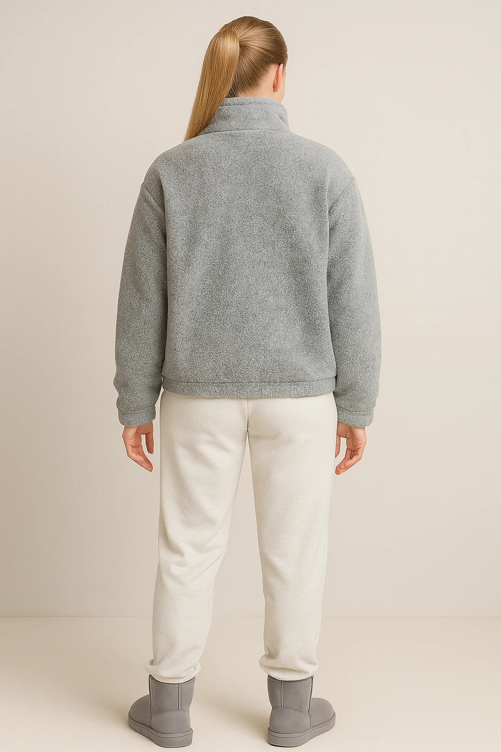 Kadın Fermuarlı Peluş Ceket - gri