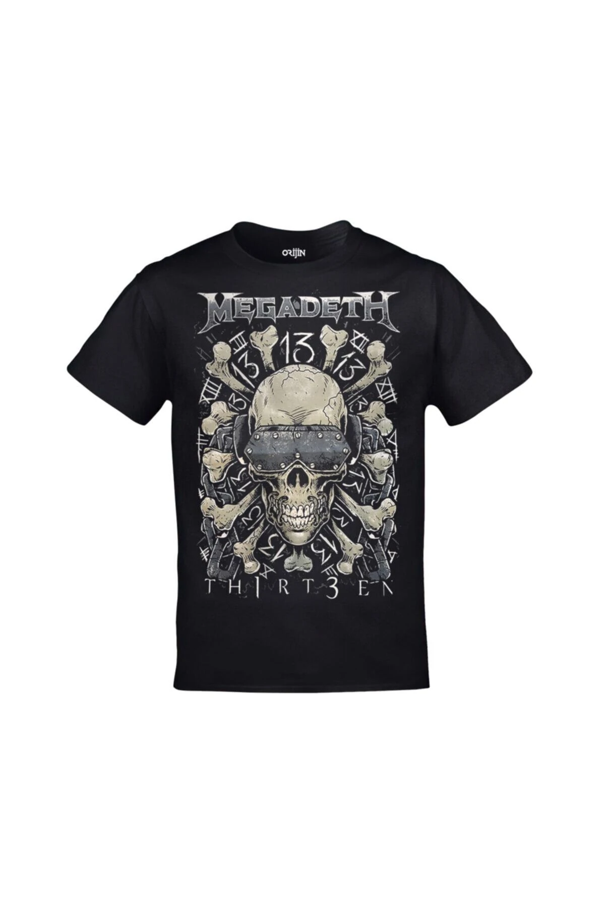 Unisex Siyah Megadeth Thirteen Baskılı T-shirt