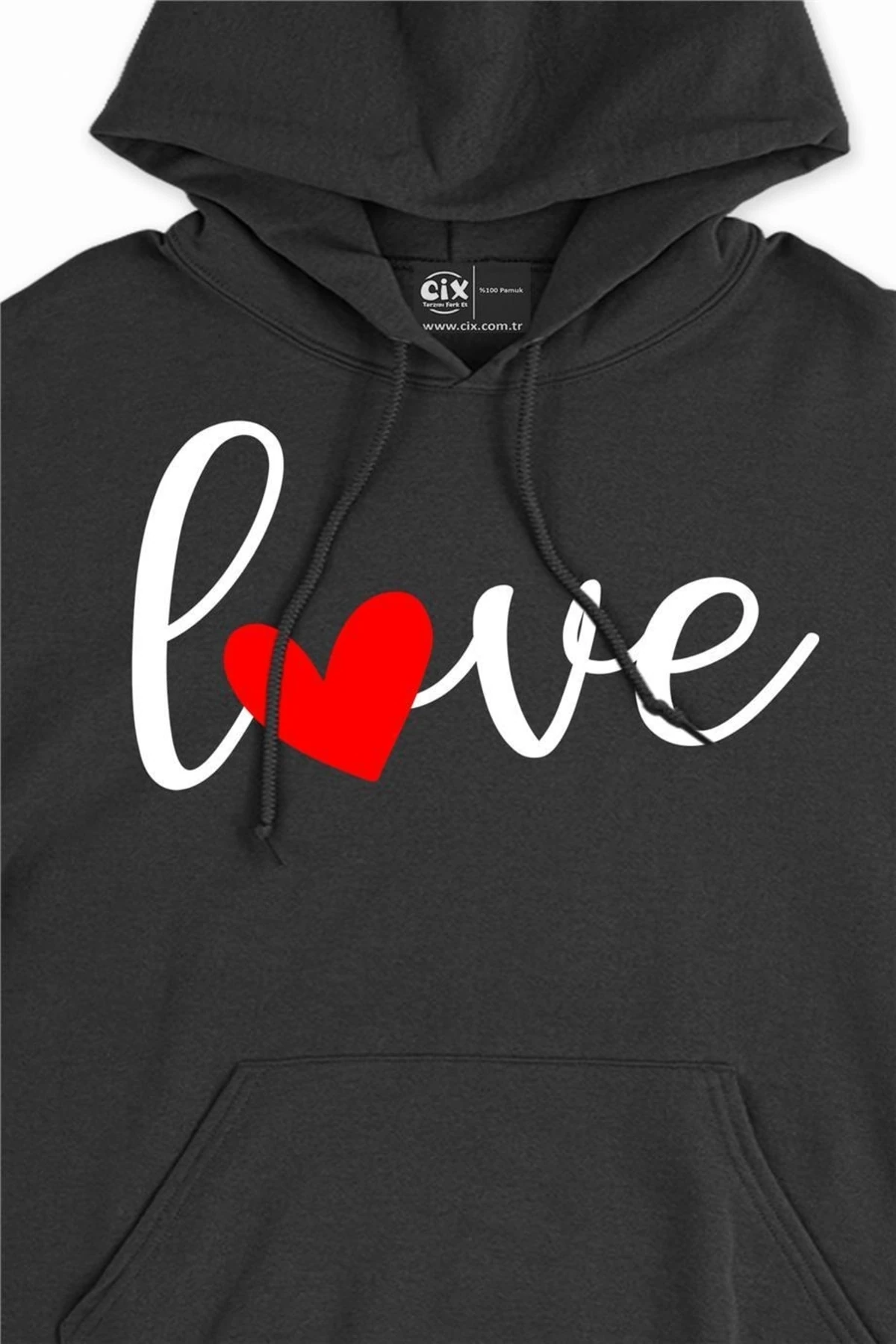Love Aşk Kalpli Kapşonlu Sweatshirt Hoodie