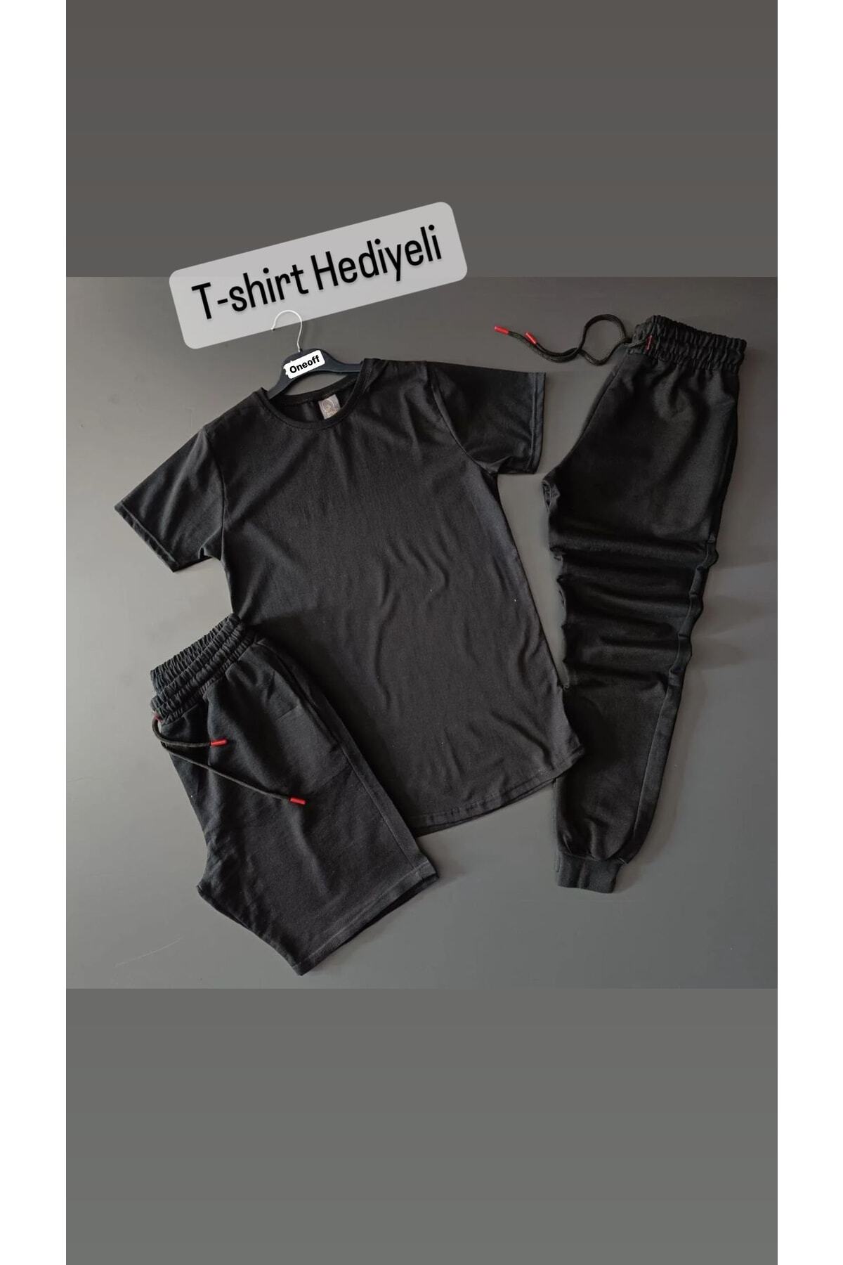 Erkek Siyah Dikey Baskılı Oversize Şort T-shirt Takım