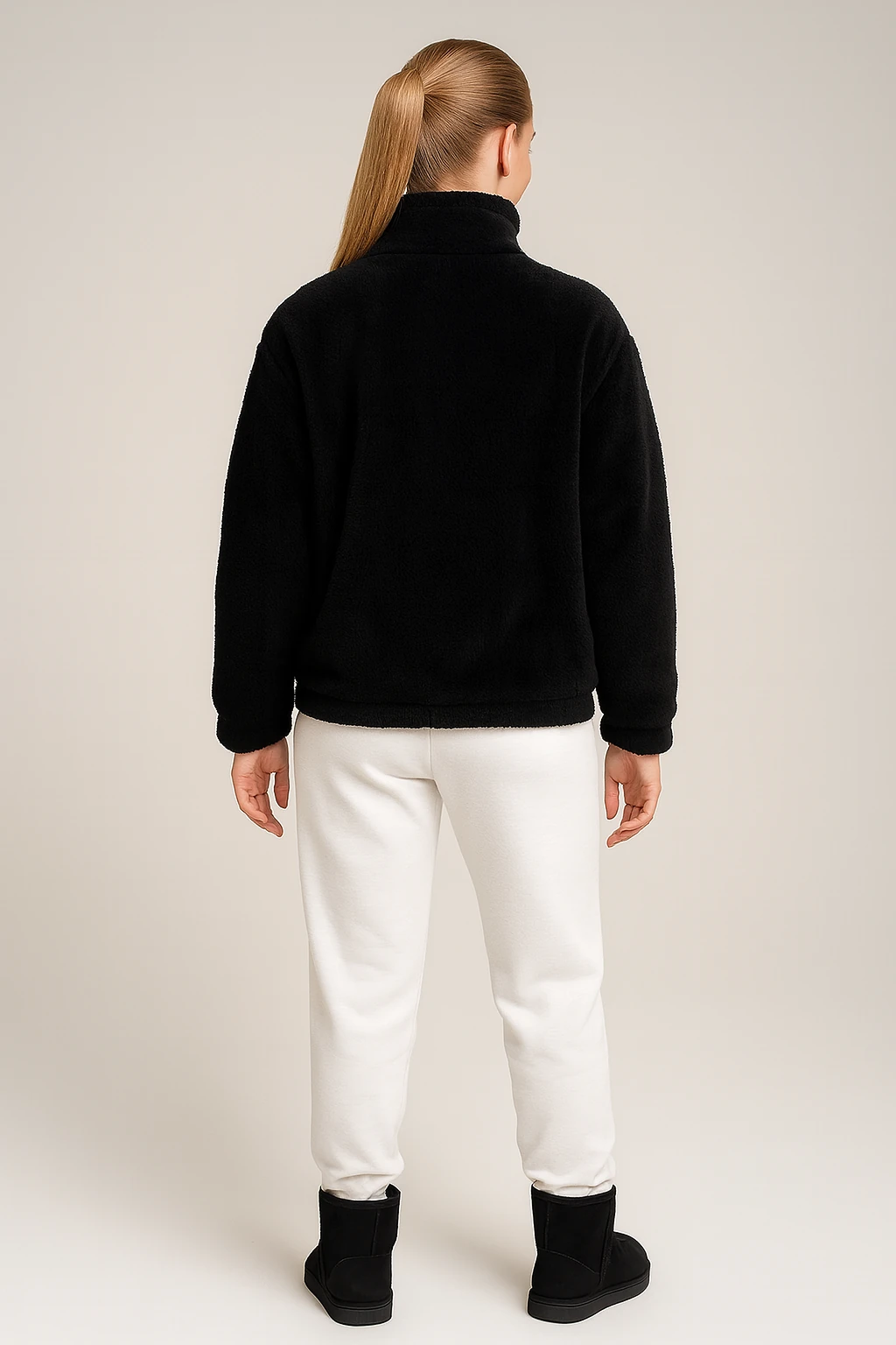 Kadın Fermuarlı Peluş Ceket - siyah