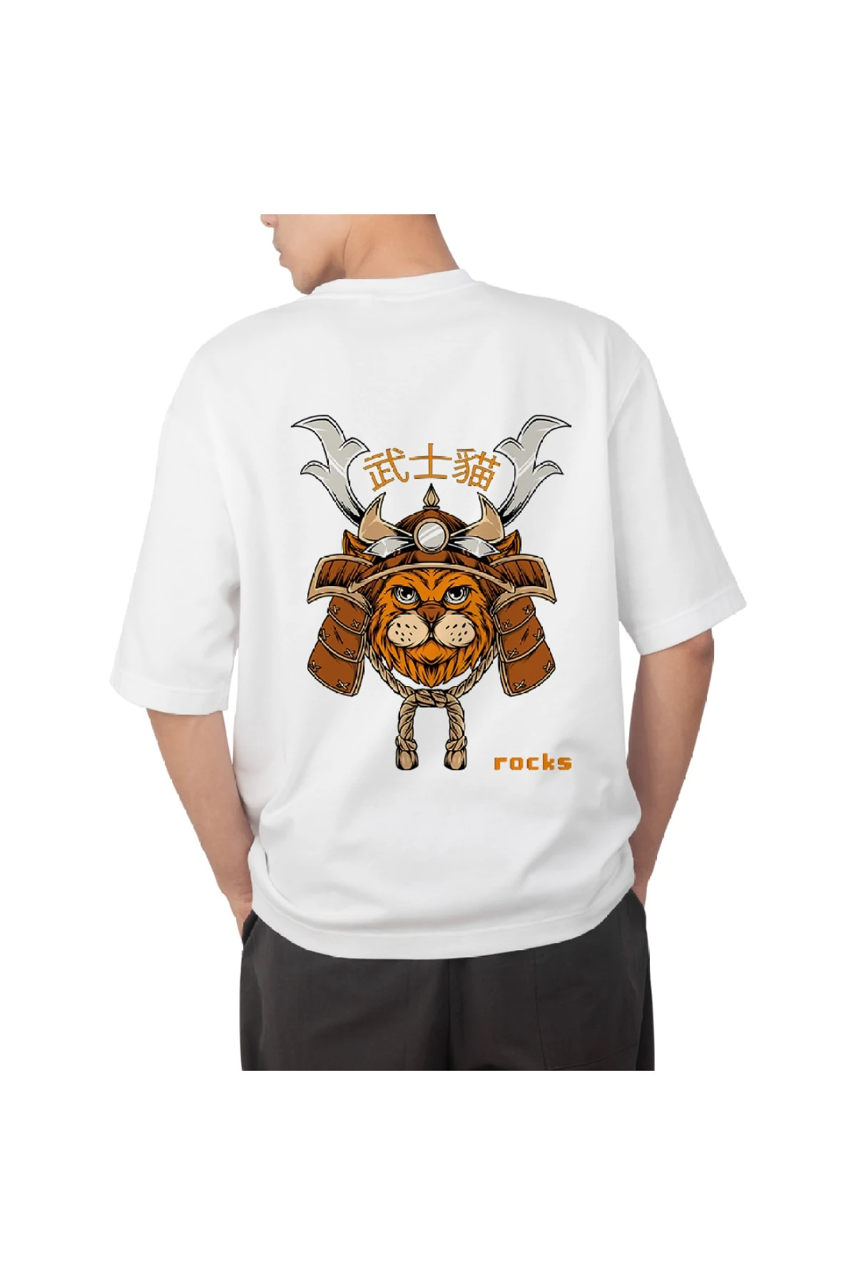 Samurai Cat Baskılı - Oversıze Unisex T-shırt