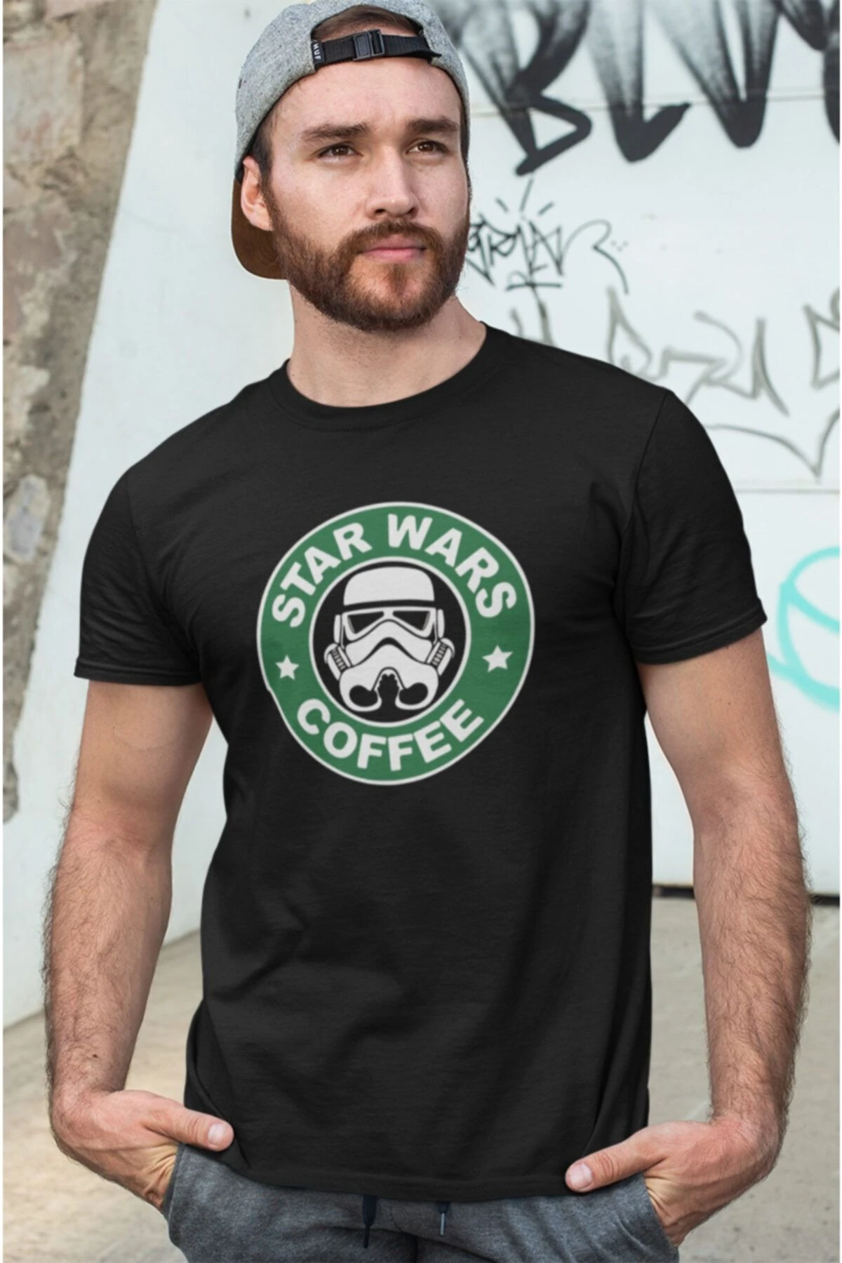 Siyah Star Wars Baskılı Özel Tasarım T-shirt