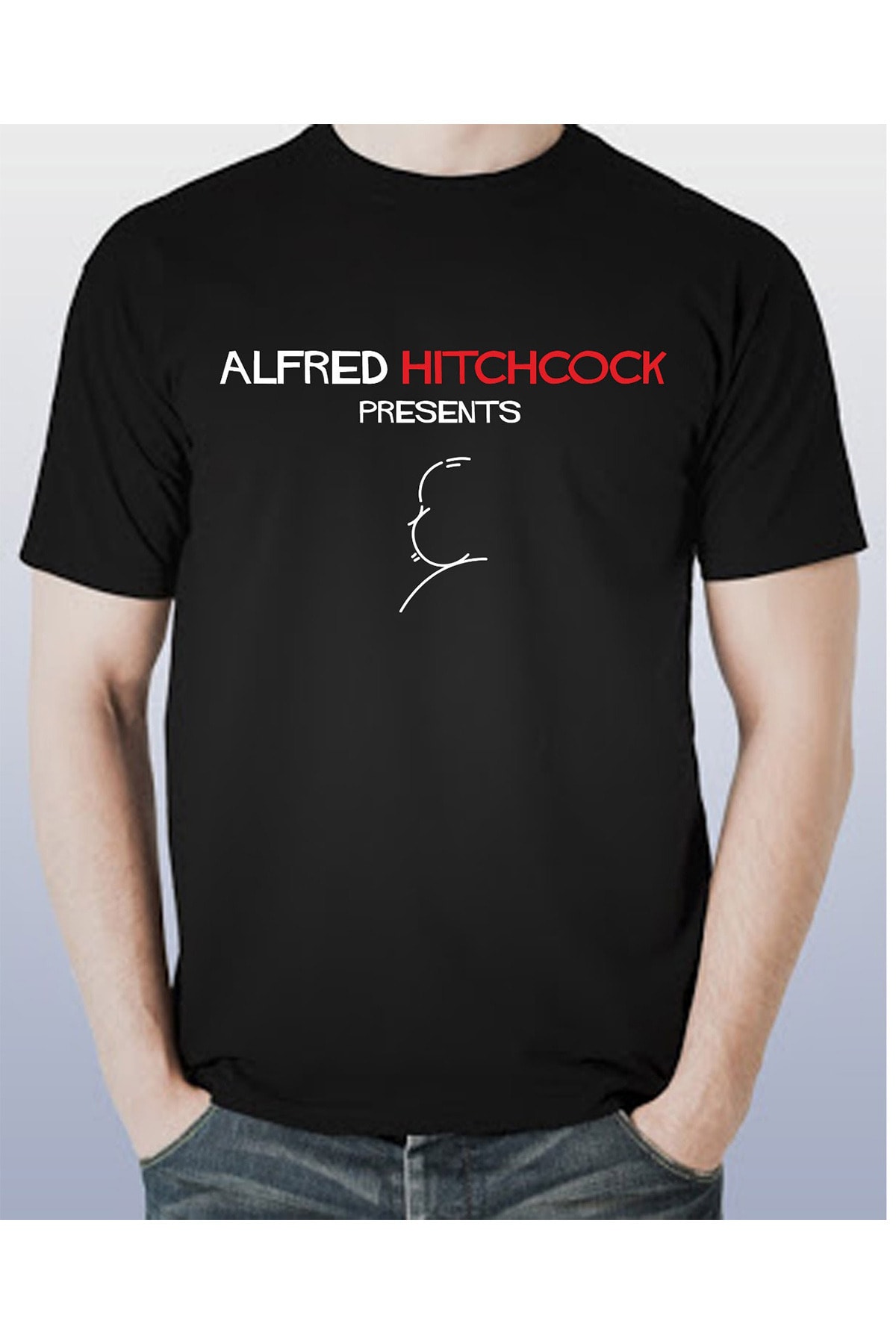Unısex Siyah Alfred Hıtchcock Tshırt