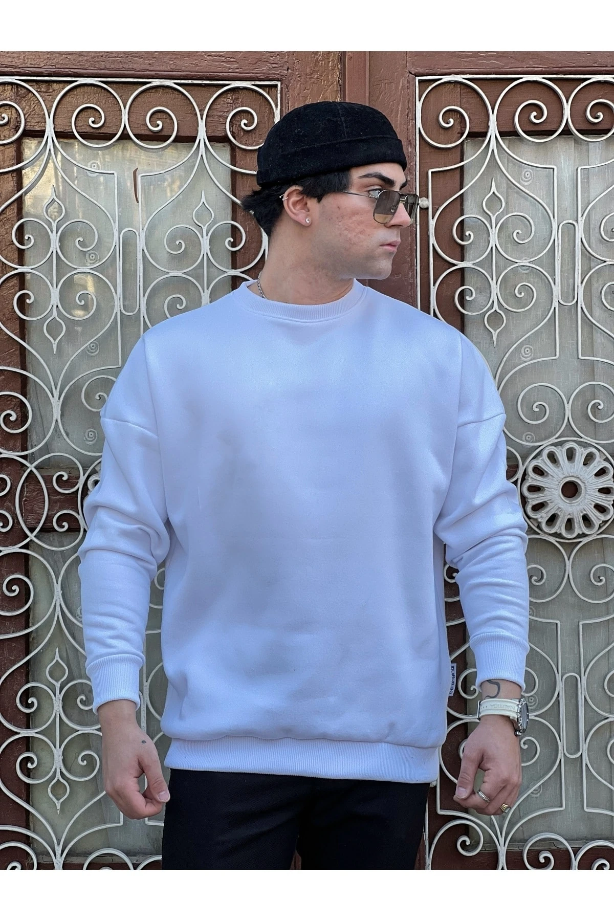 Beoriginal Oversize Unisex Bisiklet Yaka 3 Iplik Kalın %100 Pamuk Basic Sweatshirt