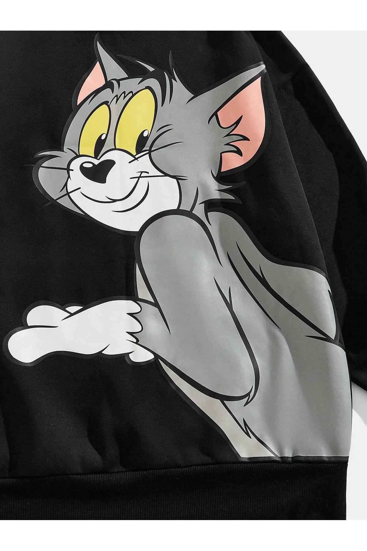 Tom ve Jerry Jerry Mouse Siyah Hoodie Eğlenceli Karikatür Tasarımlı ön arka(sweatshirt)