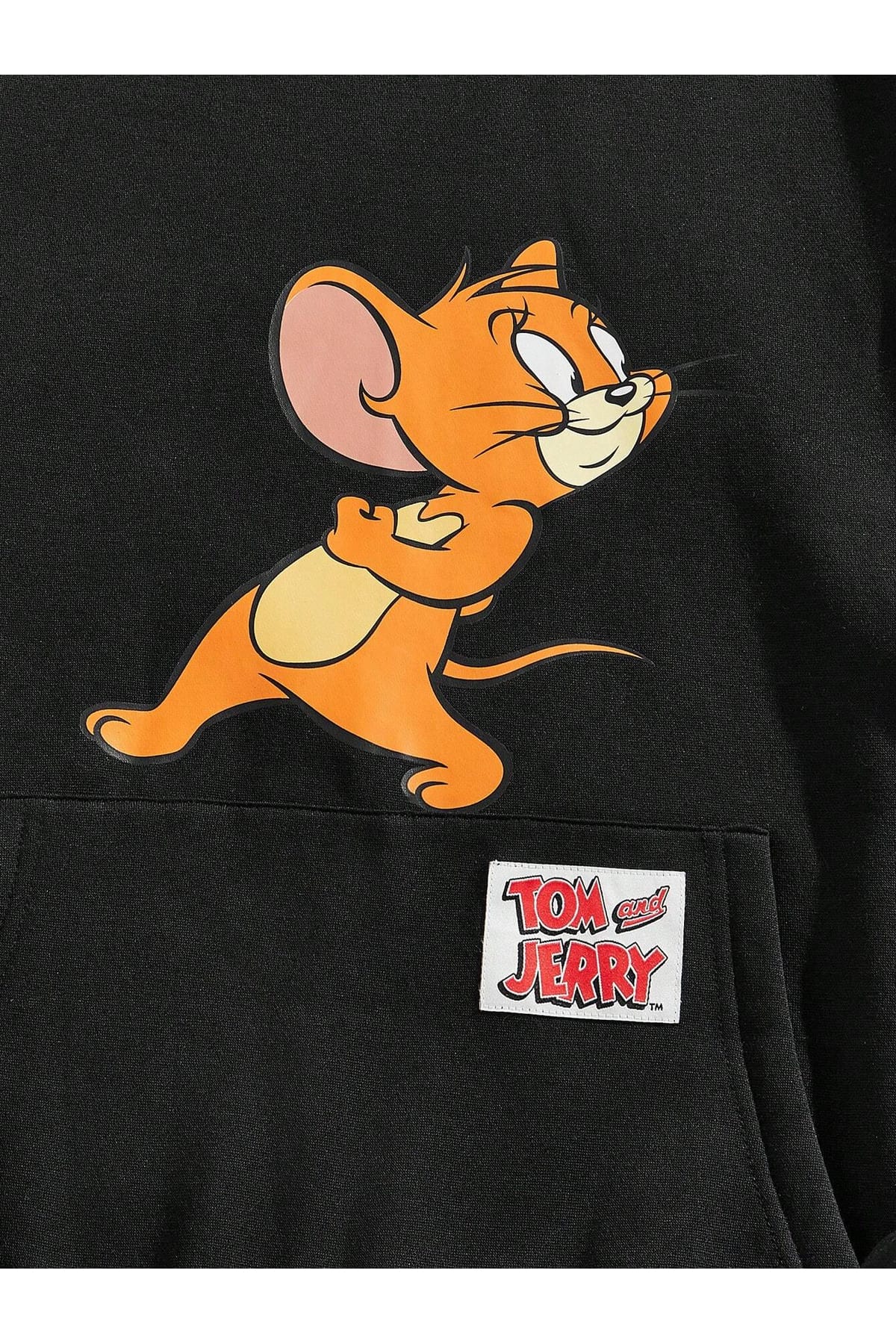 Tom ve Jerry Jerry Mouse Siyah Hoodie Eğlenceli Karikatür Tasarımlı ön arka(sweatshirt)