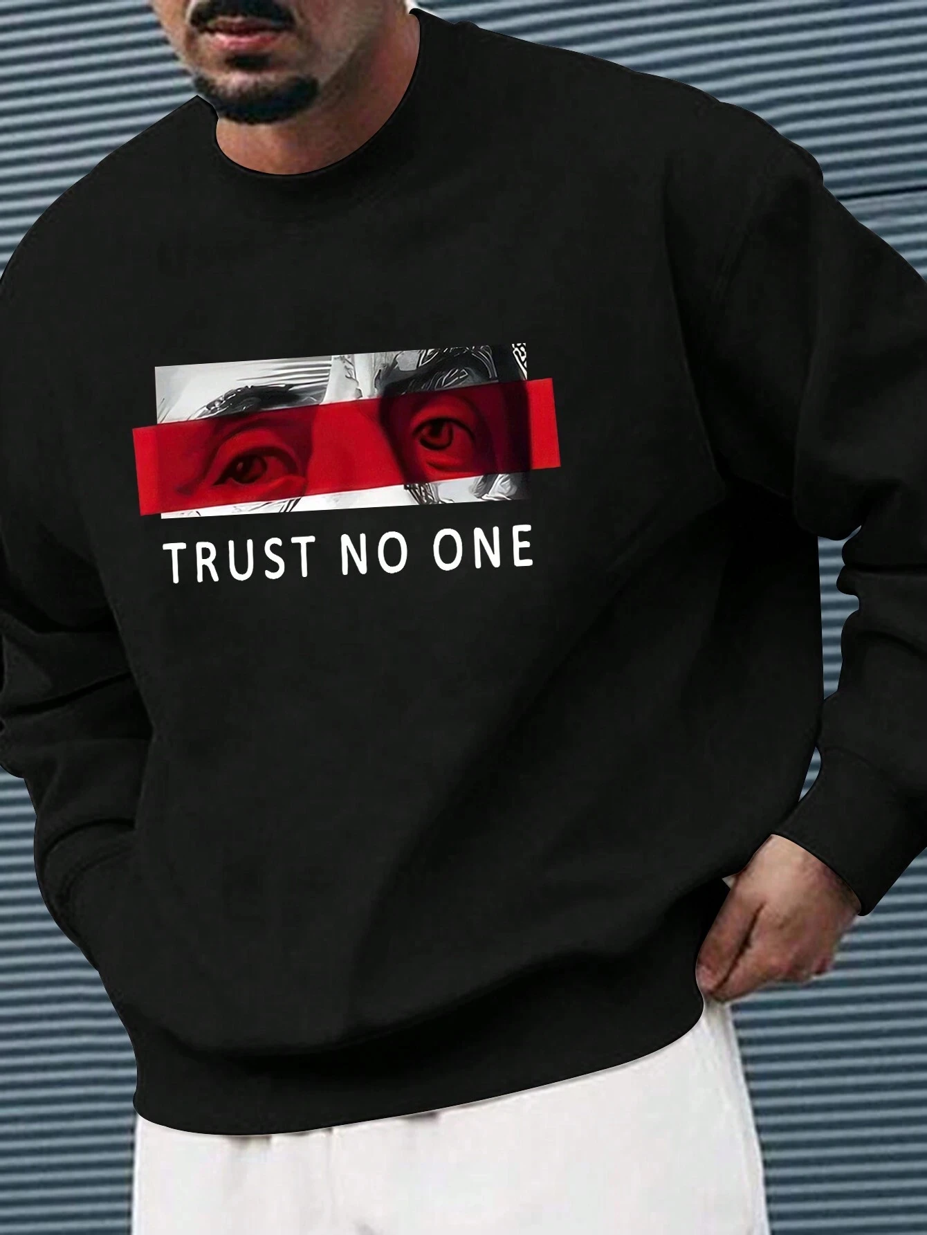 TRUST NO ONE TASARIM SWEATSHIRT - siyah