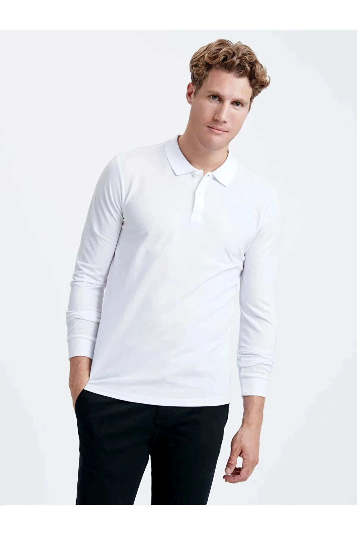 Pol0 Yaka Uzun Kol Beyaz T-shirt