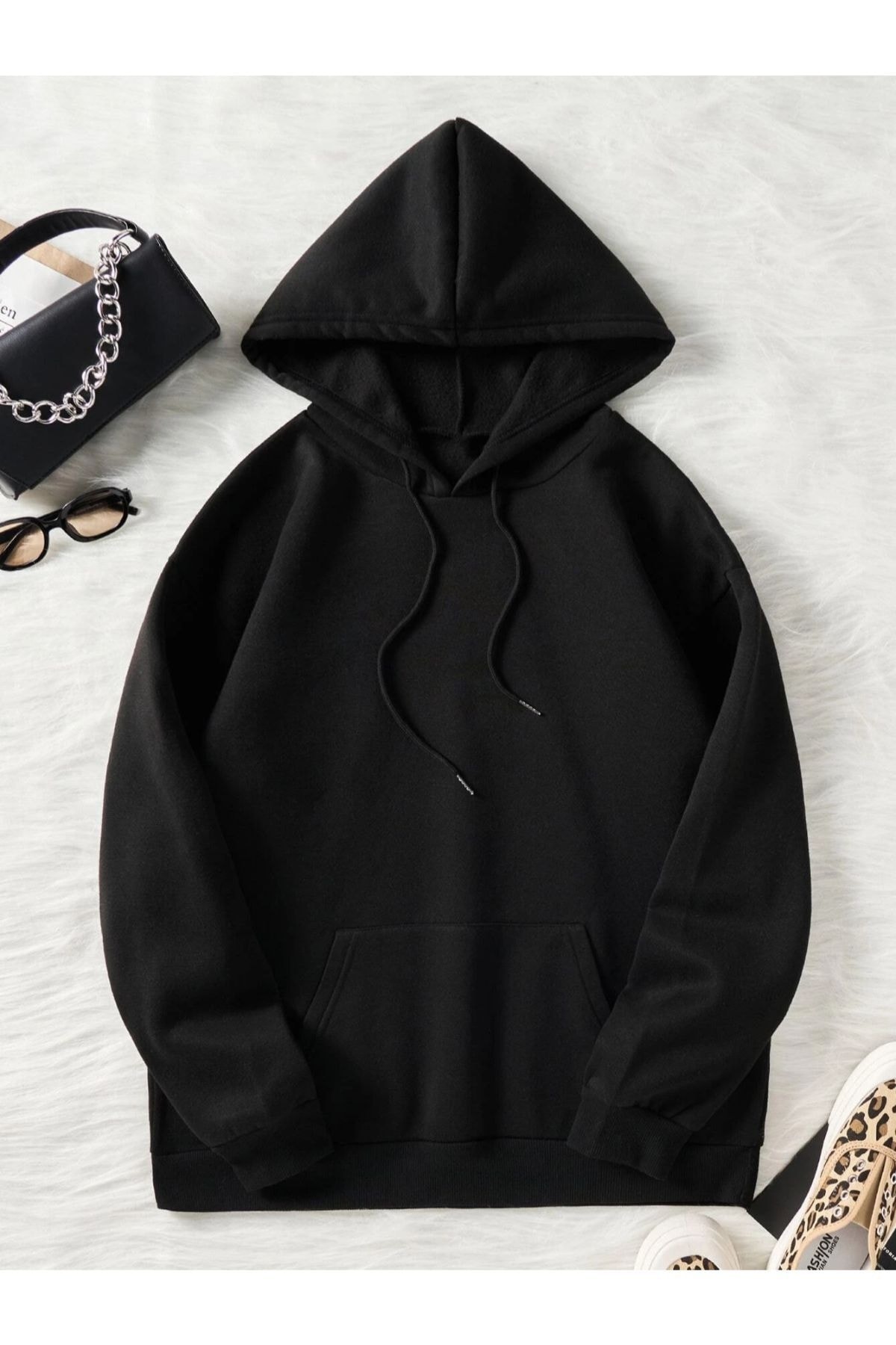 Unisex Siyah Smilehoodie Sweatshirt