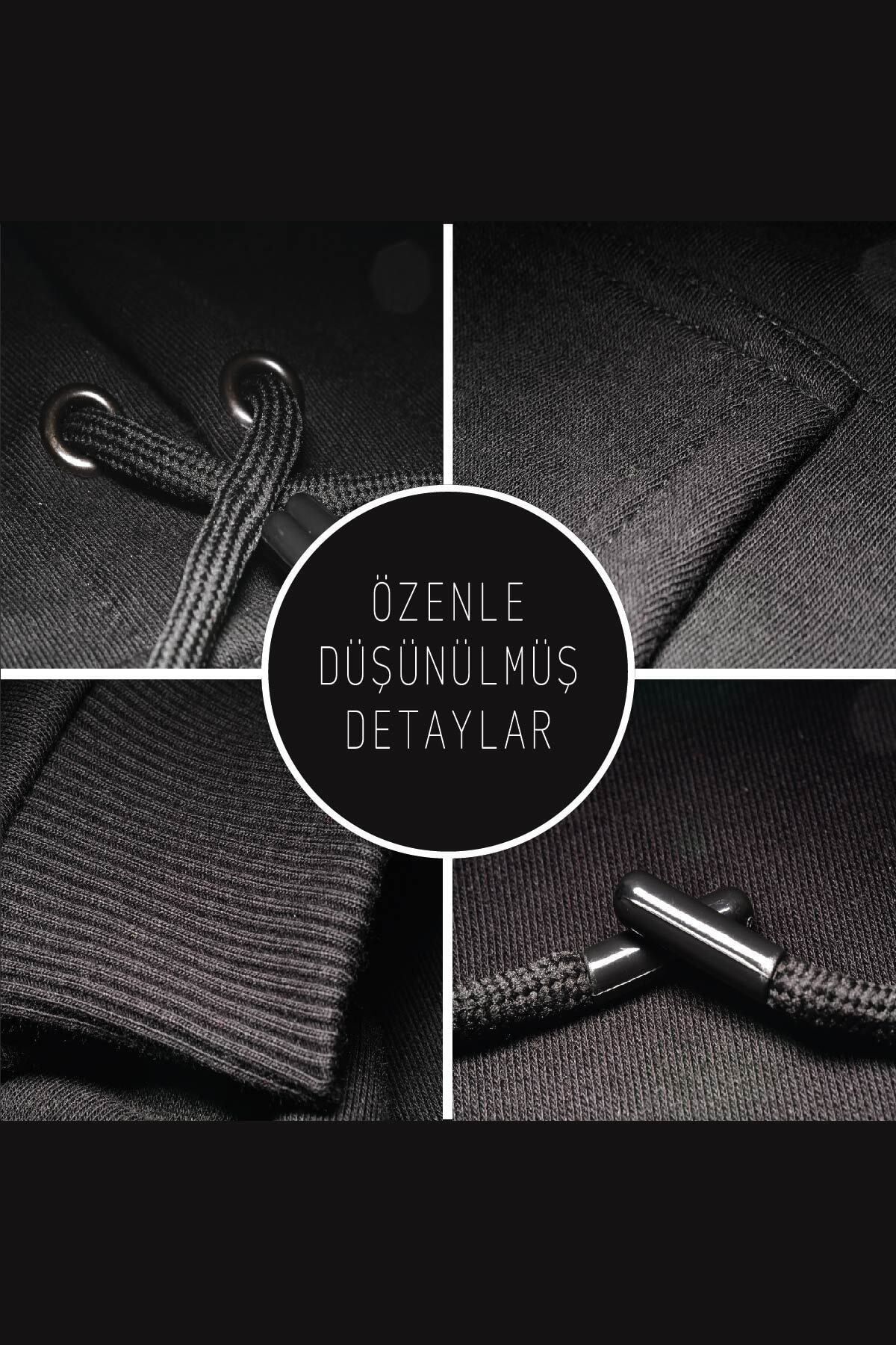 F1 Siyah Kapşonlu Oversize Içi Polarsız Sweatshirt Hoodie