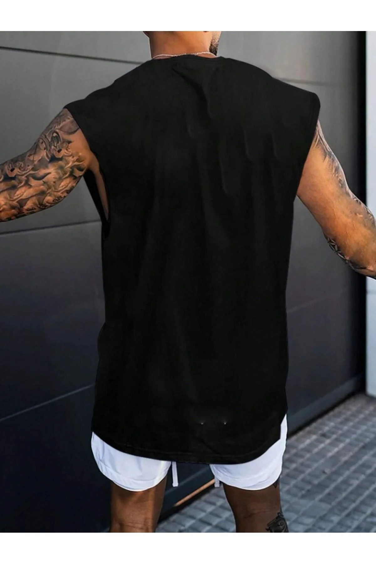 Erkek Paris Baskılı Kolsuz Oversize T-shirt