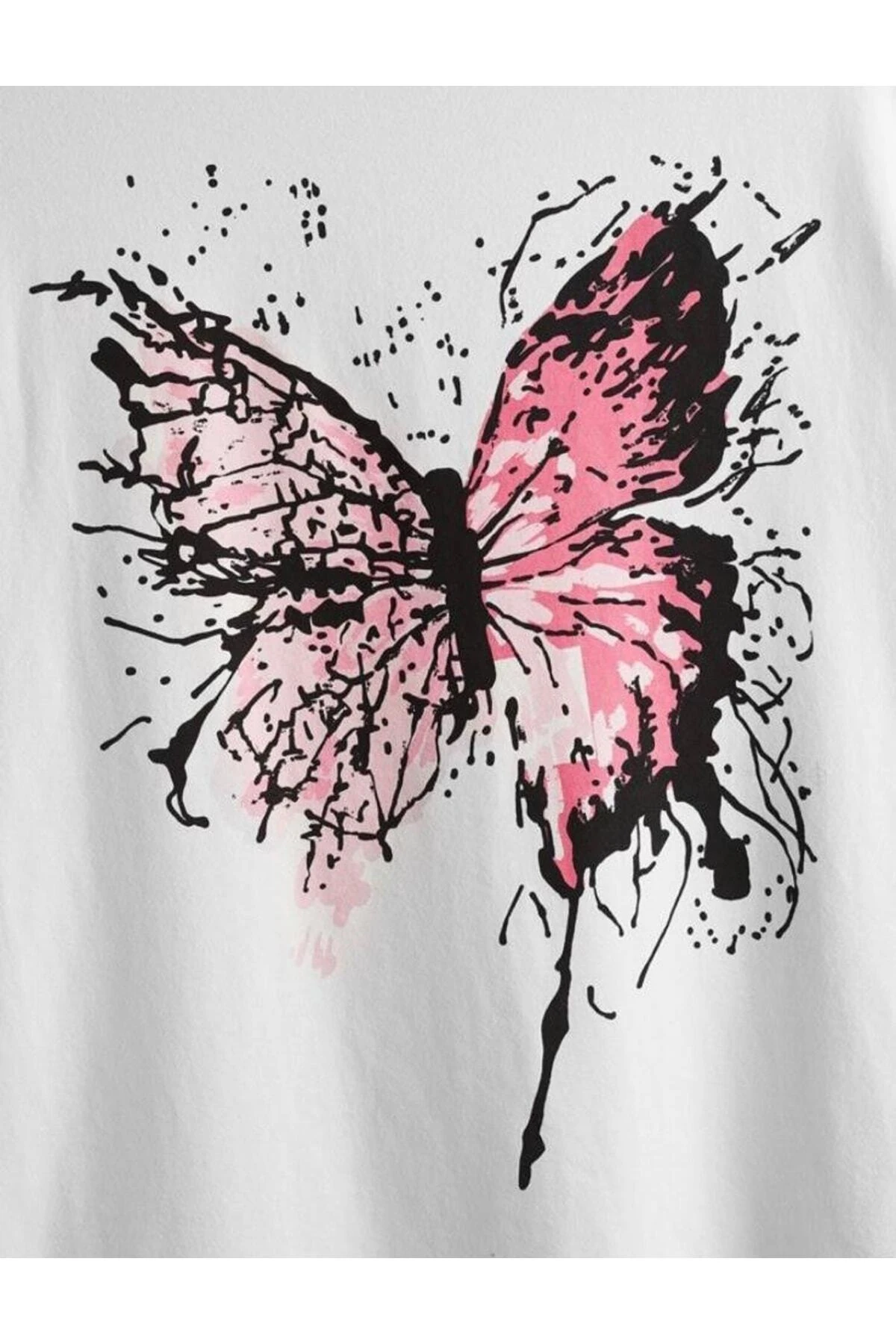 Beyaz Kız Sırt Baskılı Mor Kelebek T-shirt