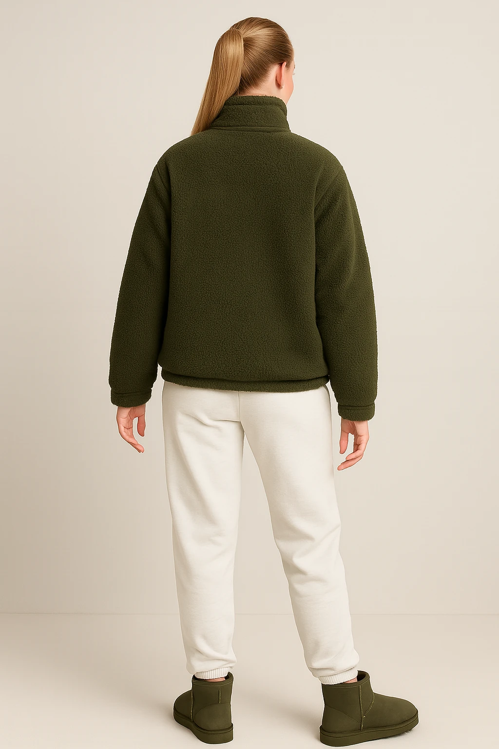 Kadın Fermuarlı Peluş Ceket - haki