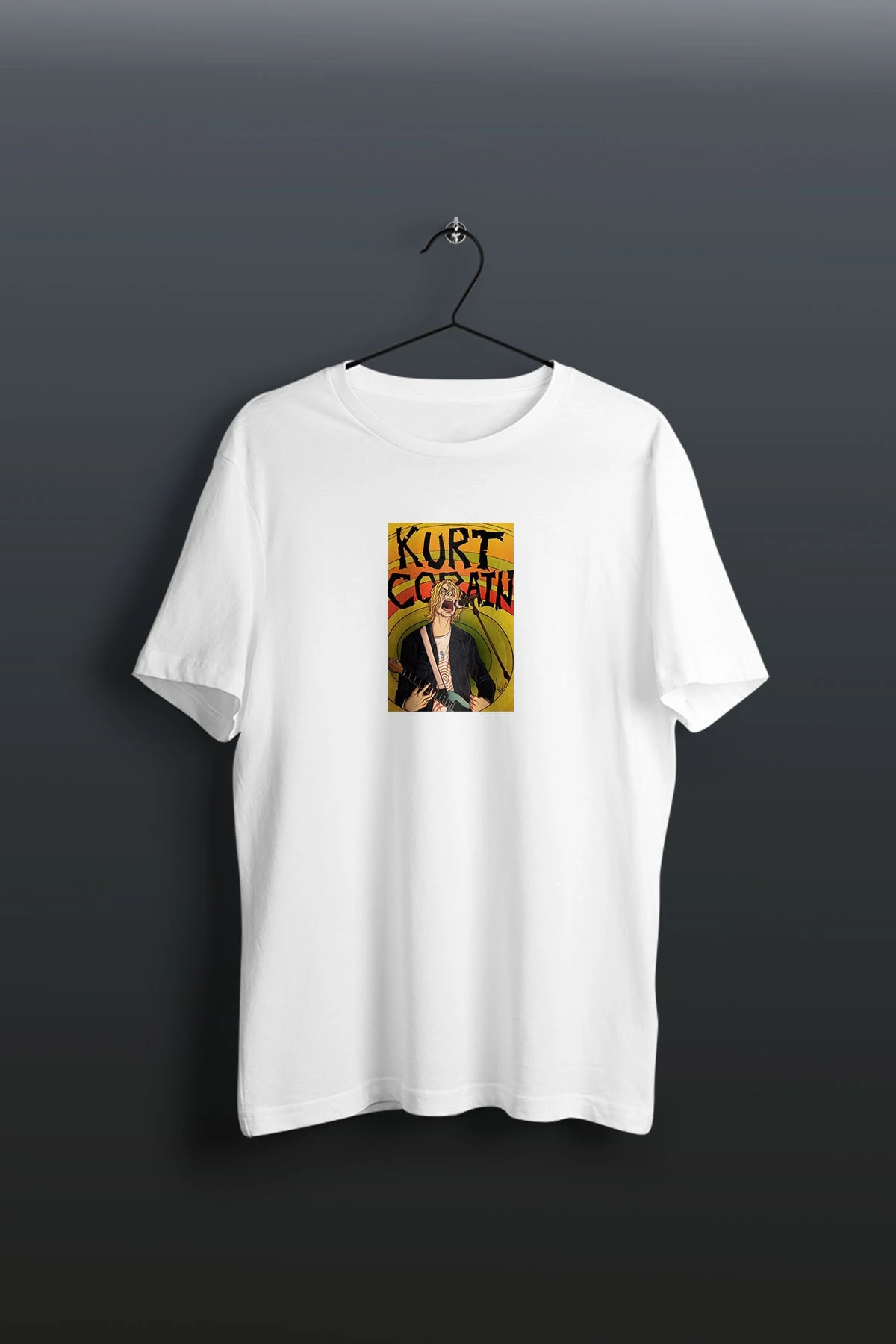 Kurt Cobaın Baskılı Beyaz Tshirt