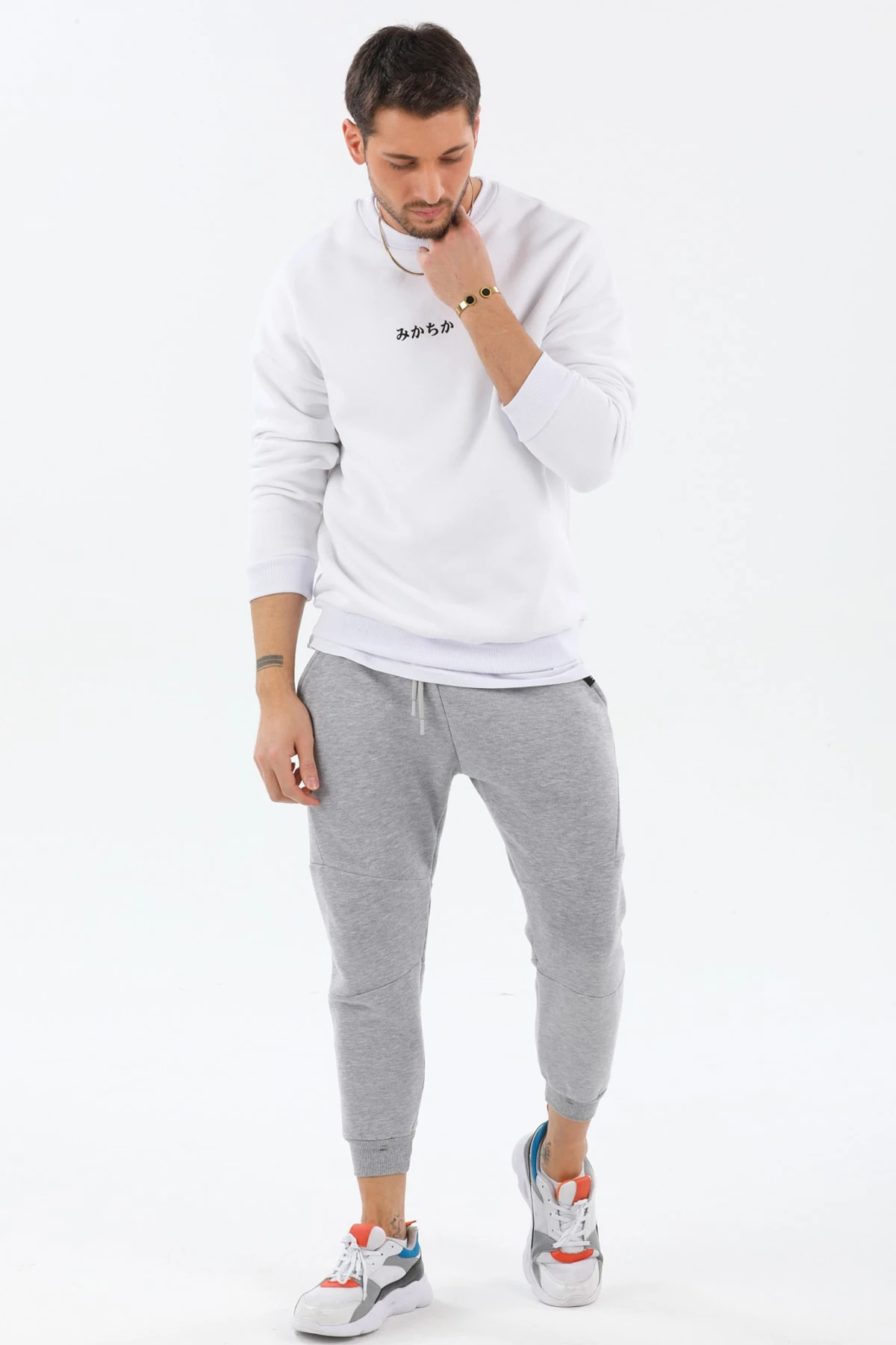 Trend Ahmet Beyaz Unisex Oversize Balık Baskılı Sweatshirt