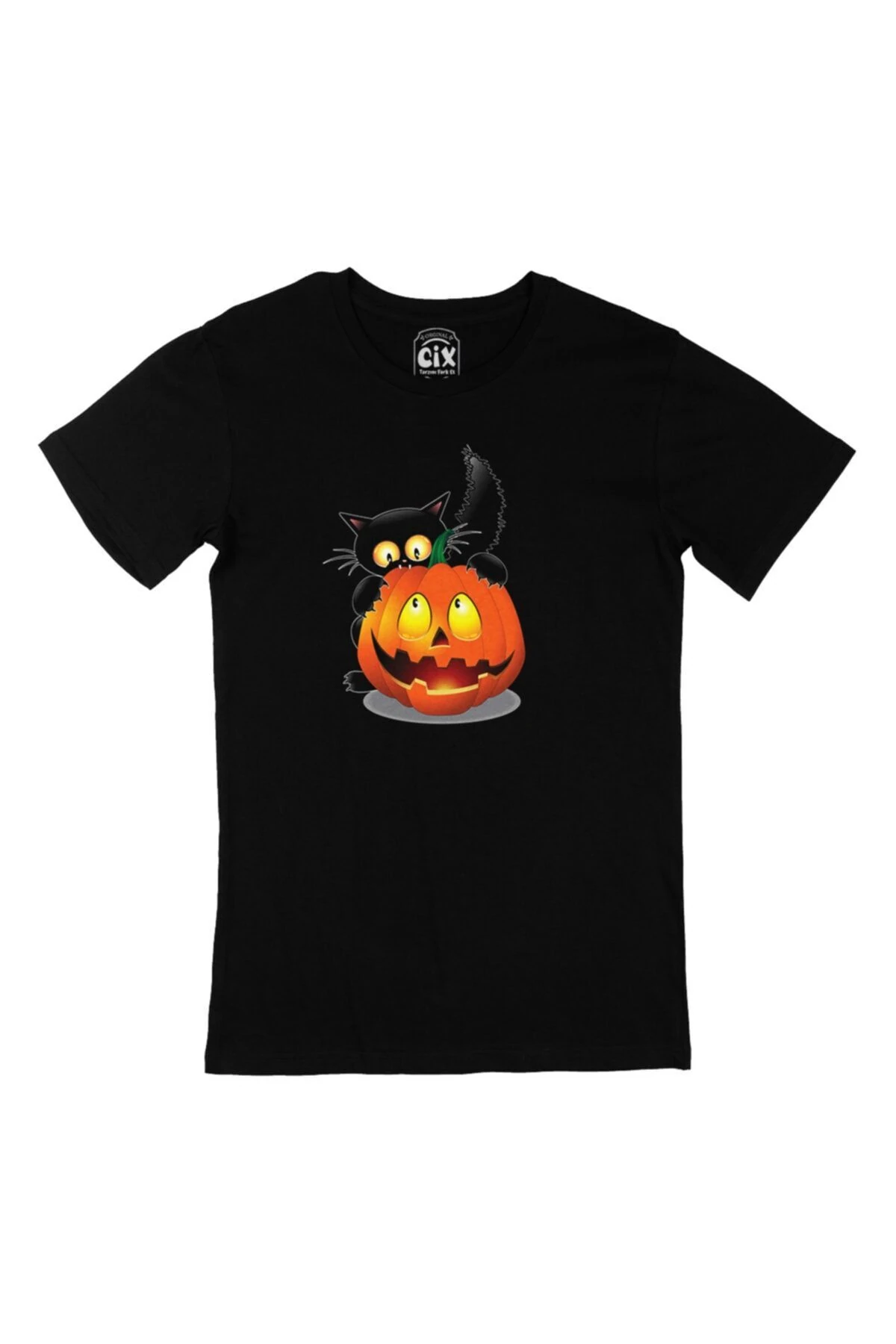 Halloween Kedi Siyah Tişört