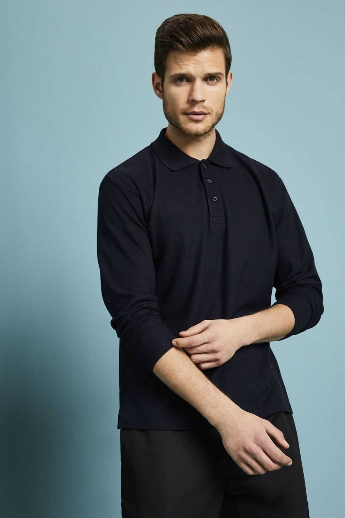 Polo Yaka Uzun Kol Siyah T-shirt