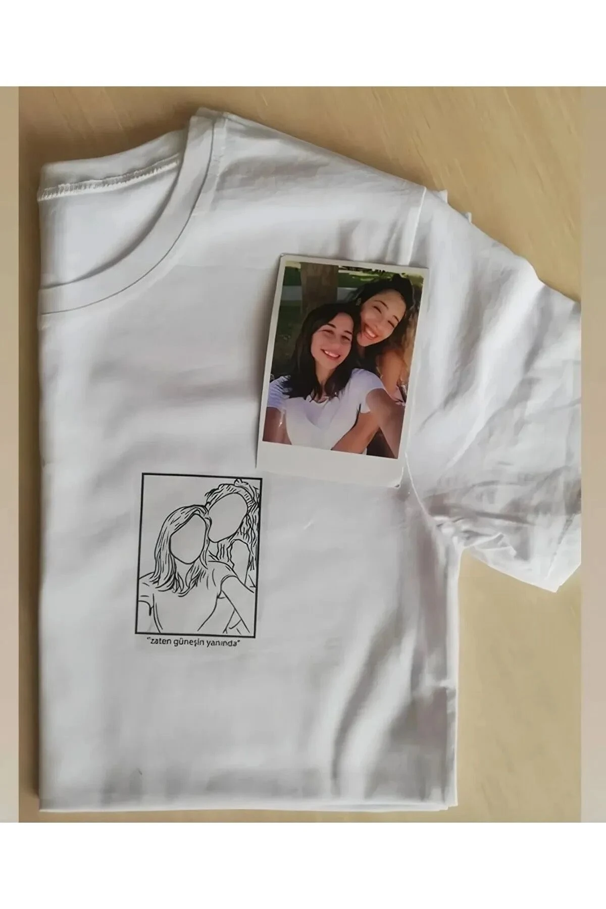 Çizgisel Kişiye Özel Fotoğraf Çizim Baskılı T-shirt