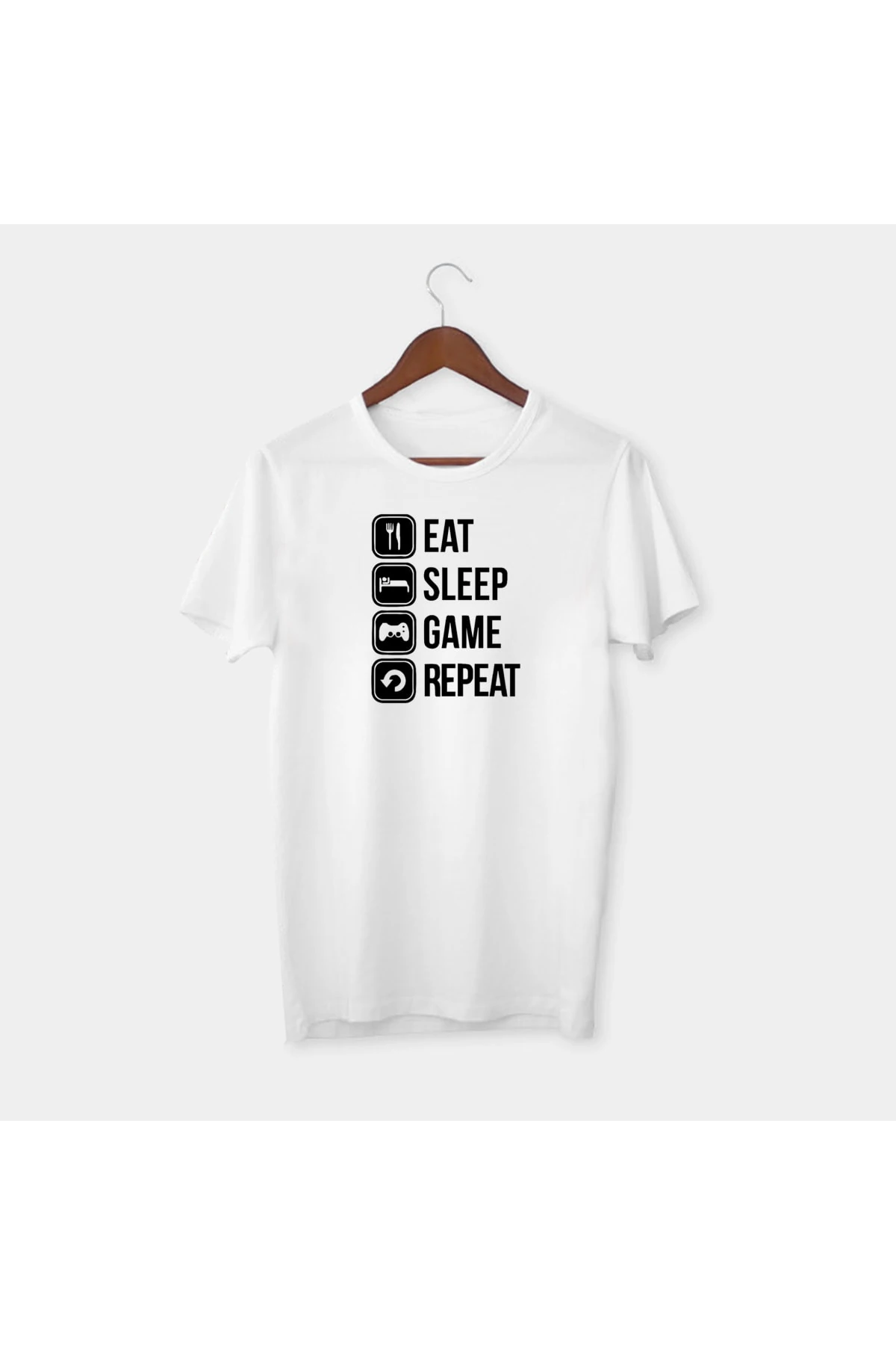Unisex Eat Sleep Game Repeat Tasarımlı Tişört