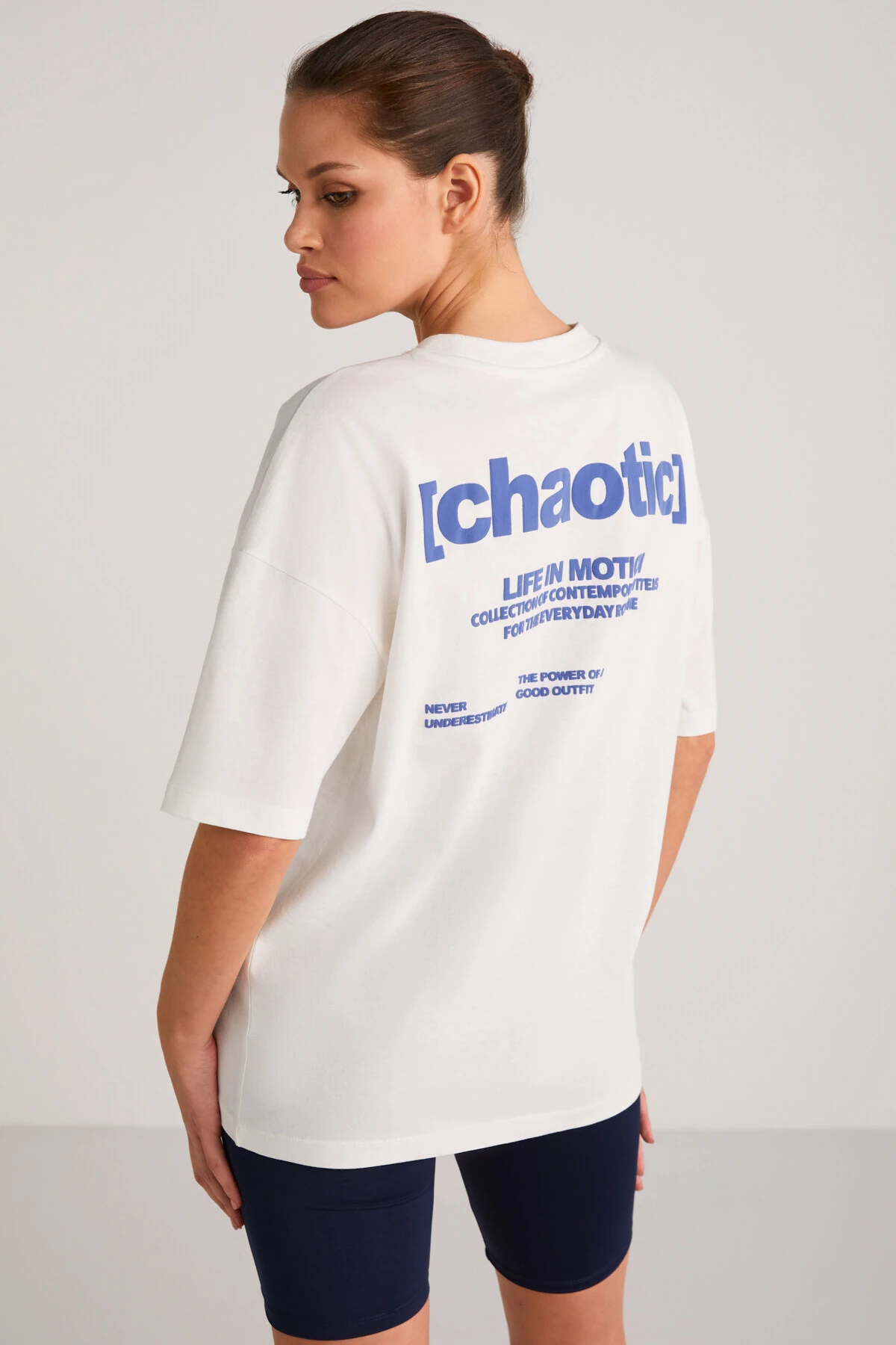 GİYİMİXTR Kadın REGULAR Ekru/Mavi BASKILI T-Shirt