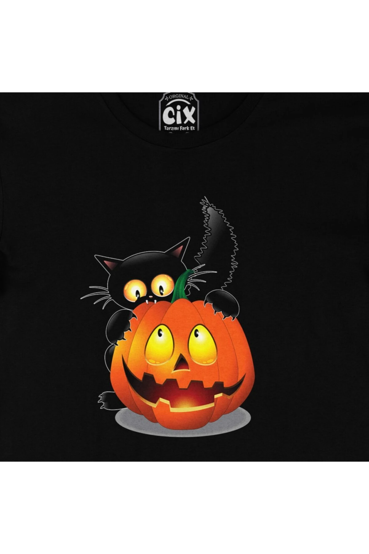 Halloween Kedi Siyah Tişört
