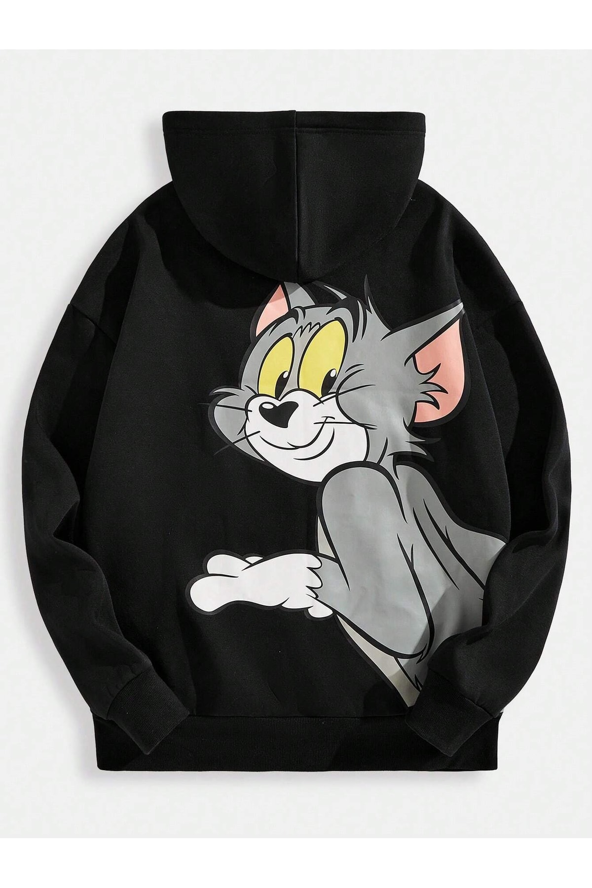 Tom ve Jerry Jerry Mouse Siyah Hoodie Eğlenceli Karikatür Tasarımlı ön arka(sweatshirt)