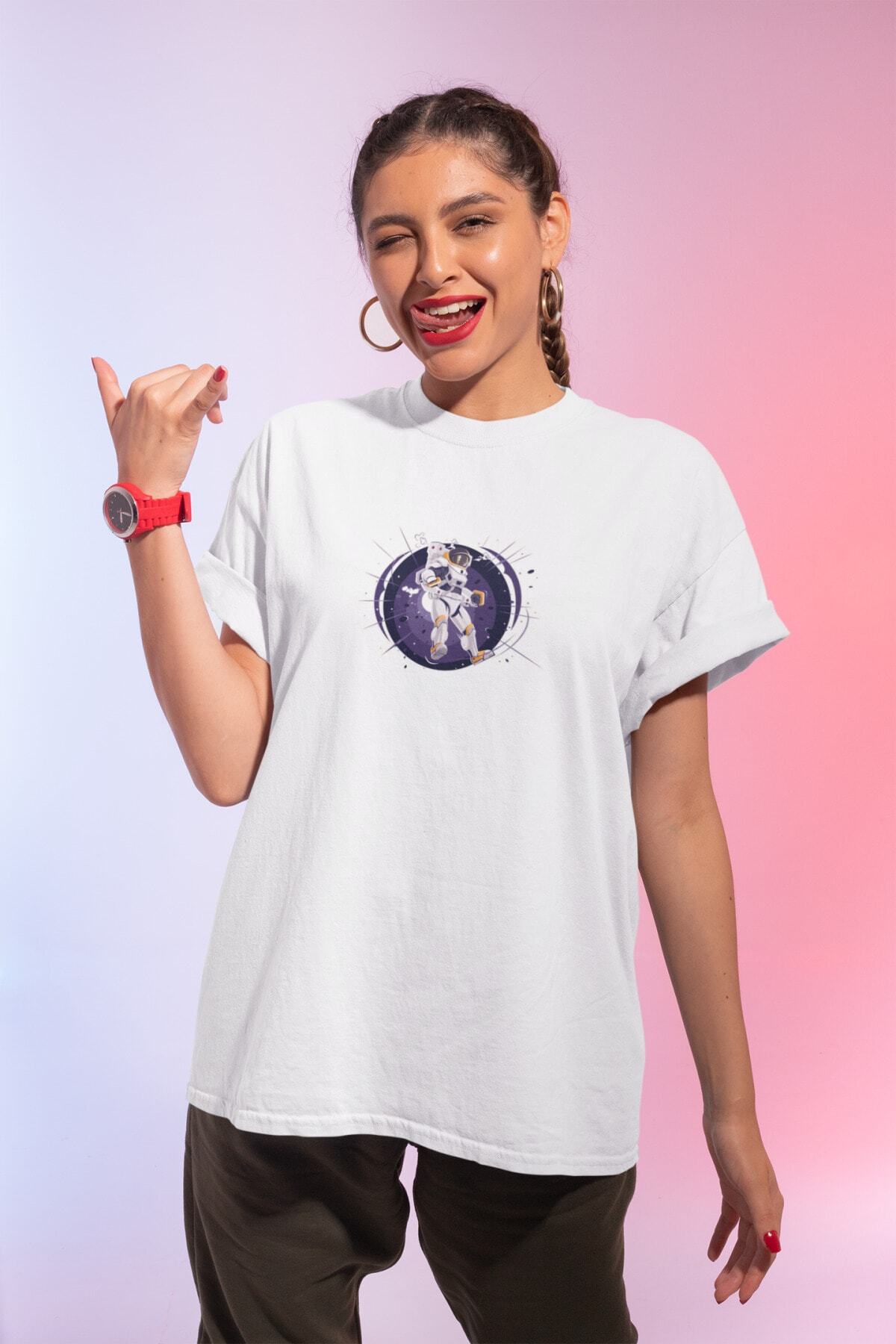 Oversize Baskılı Beyaz T-shirt