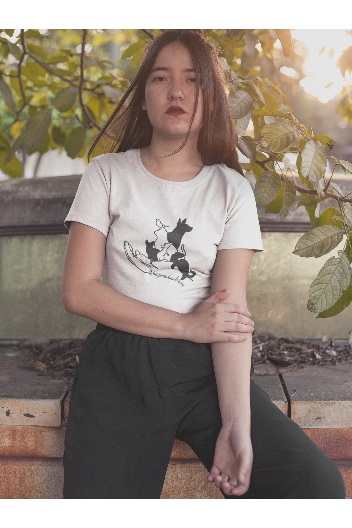 Hayvan Sevgisi Tshirt Une Patte Dans La Main Unisex Beyaz Regularfit