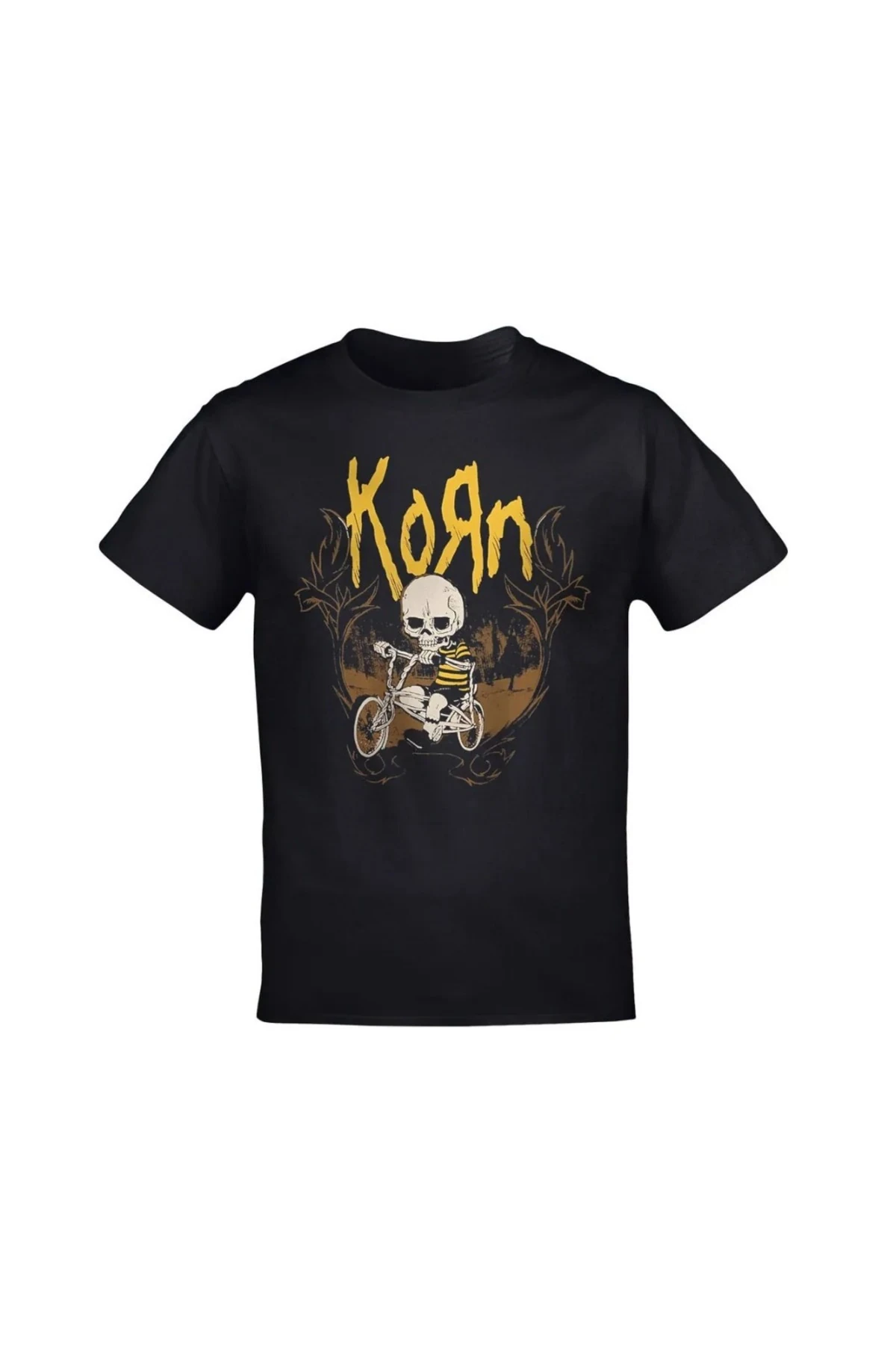 Korn Ön Arka Baskılı Unisex Siyah T-shirt