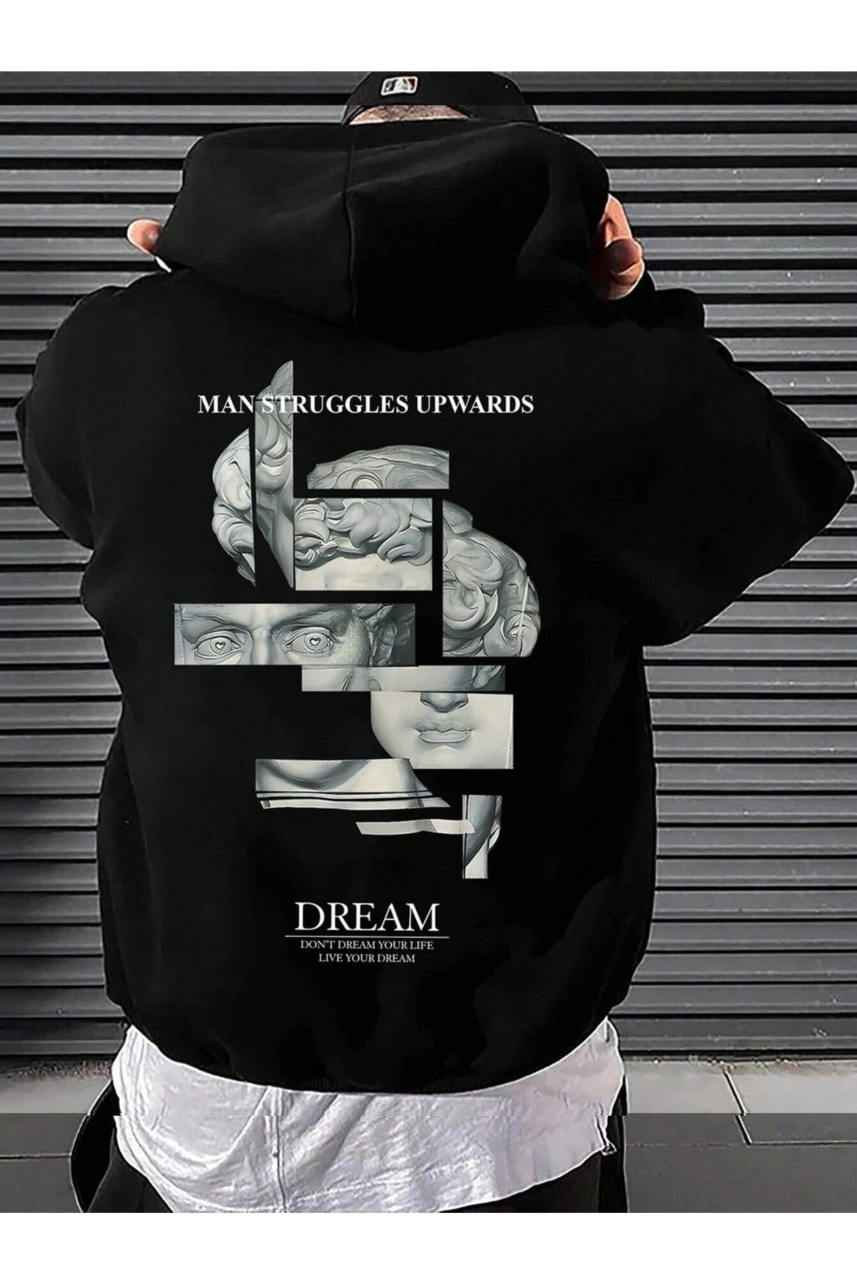 Man Struggles Upwards Motivasyonel Hoodie Hayal Etme Yaşa Kişisel Gelişim Tasarımı ( ÖN-ARKA)