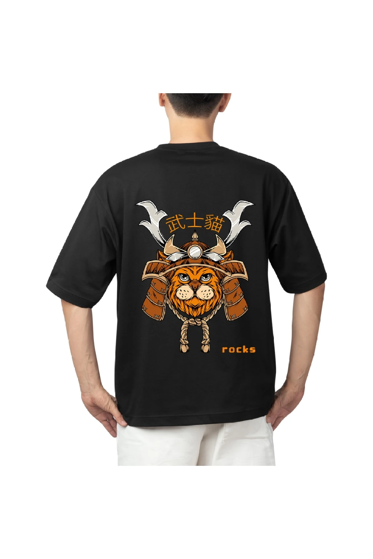 Samurai Cat Baskılı - Oversıze Unisex T-shırt