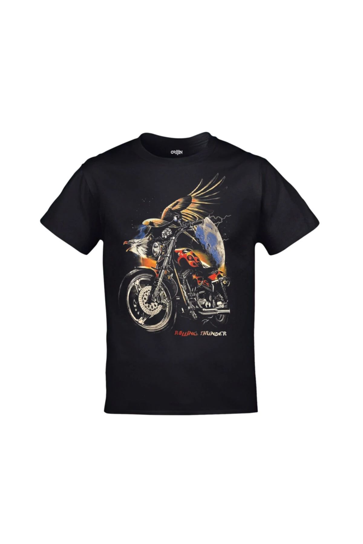 Rolling Thunder Motor Baskılı Unisex Siyah Tshirt