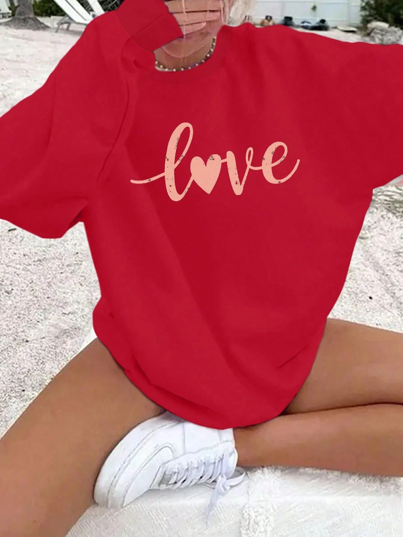 LOVE YAZILI SWEATSHIRT - kırmızı