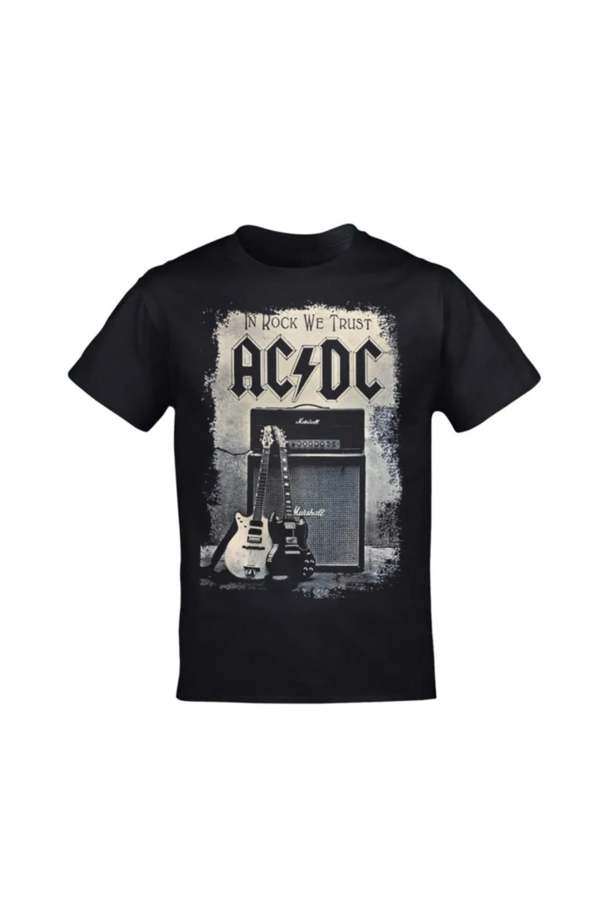 Unisex Siyah Ac Dc In Rock We Trust Baskılı T-shirt
