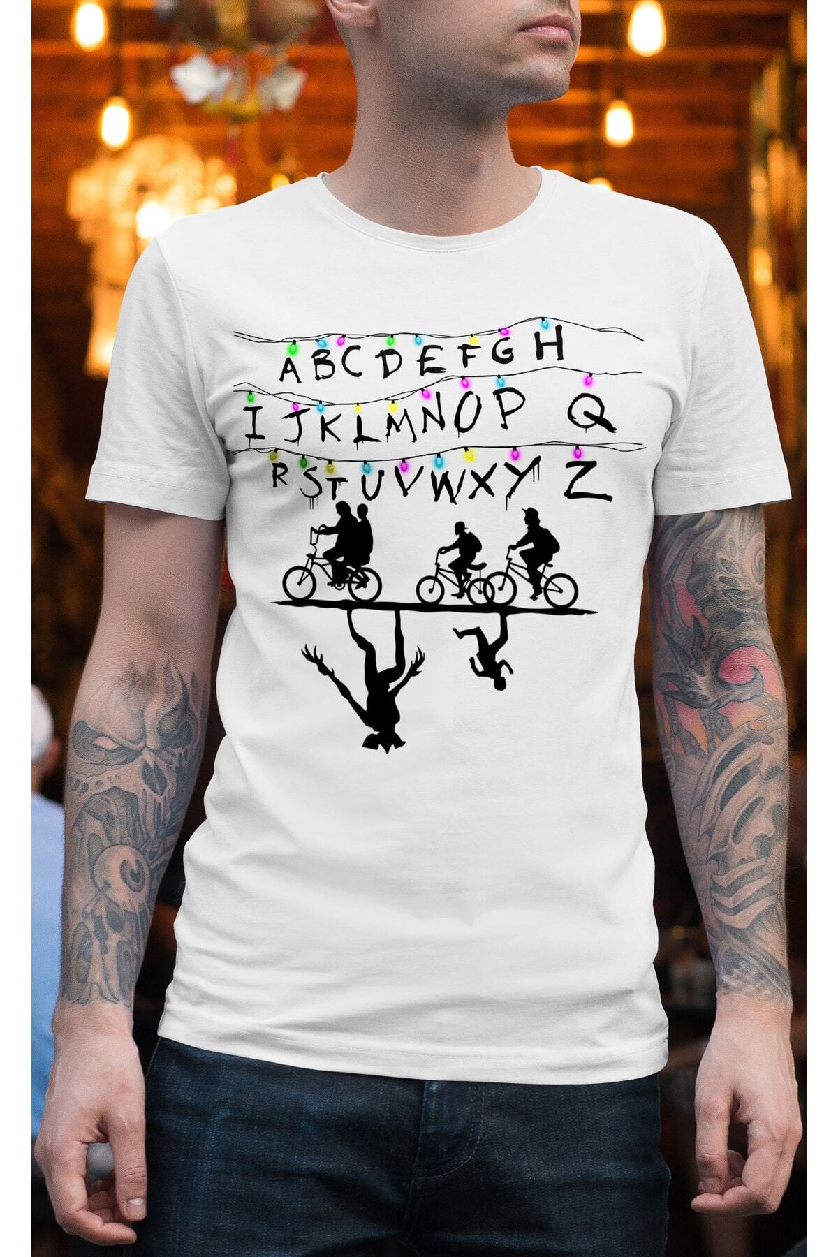 Beyaz Bisiklet Yaka Unisex T-shirt  Stranger