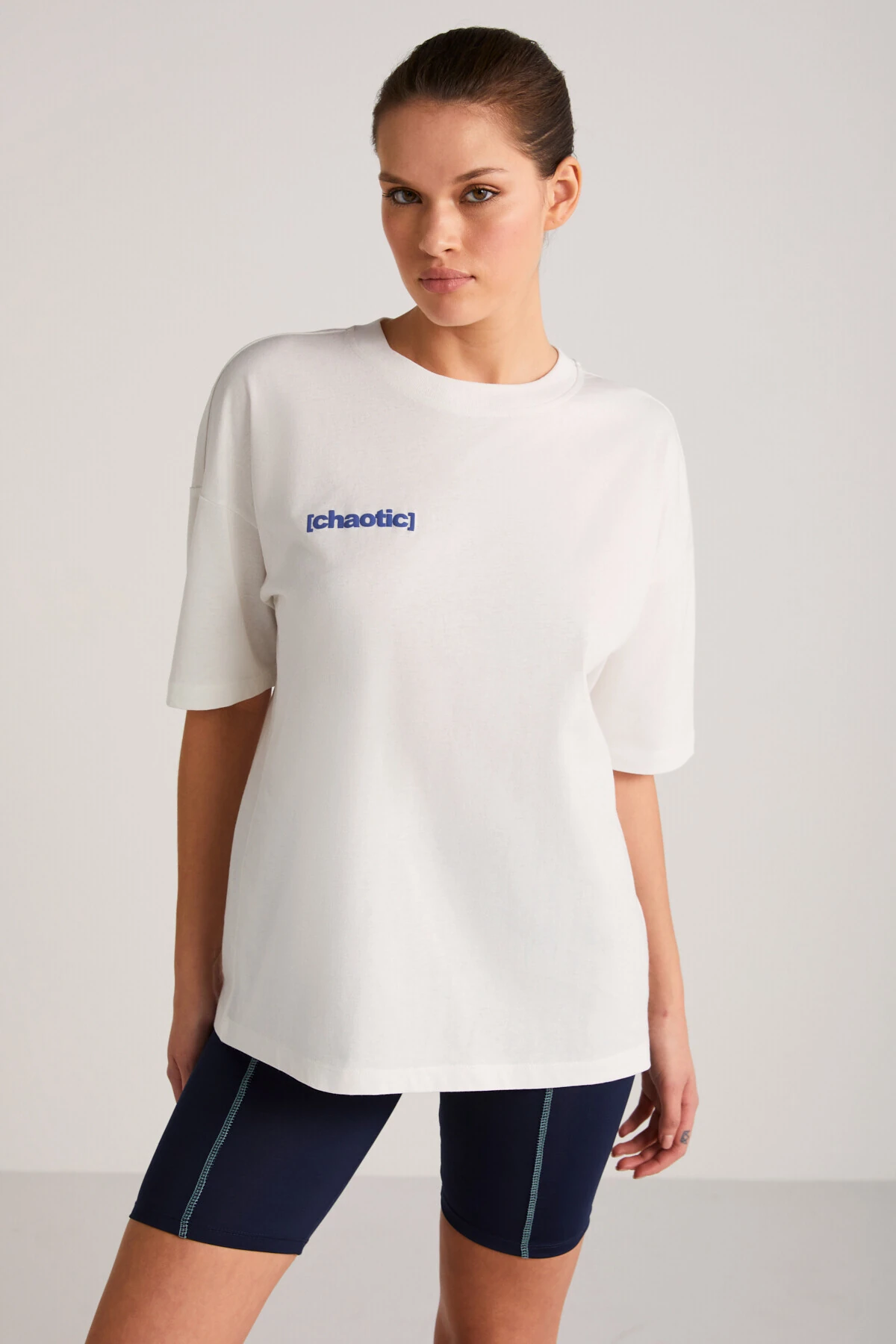 GİYİMİXTR Kadın REGULAR Ekru/Mavi BASKILI T-Shirt