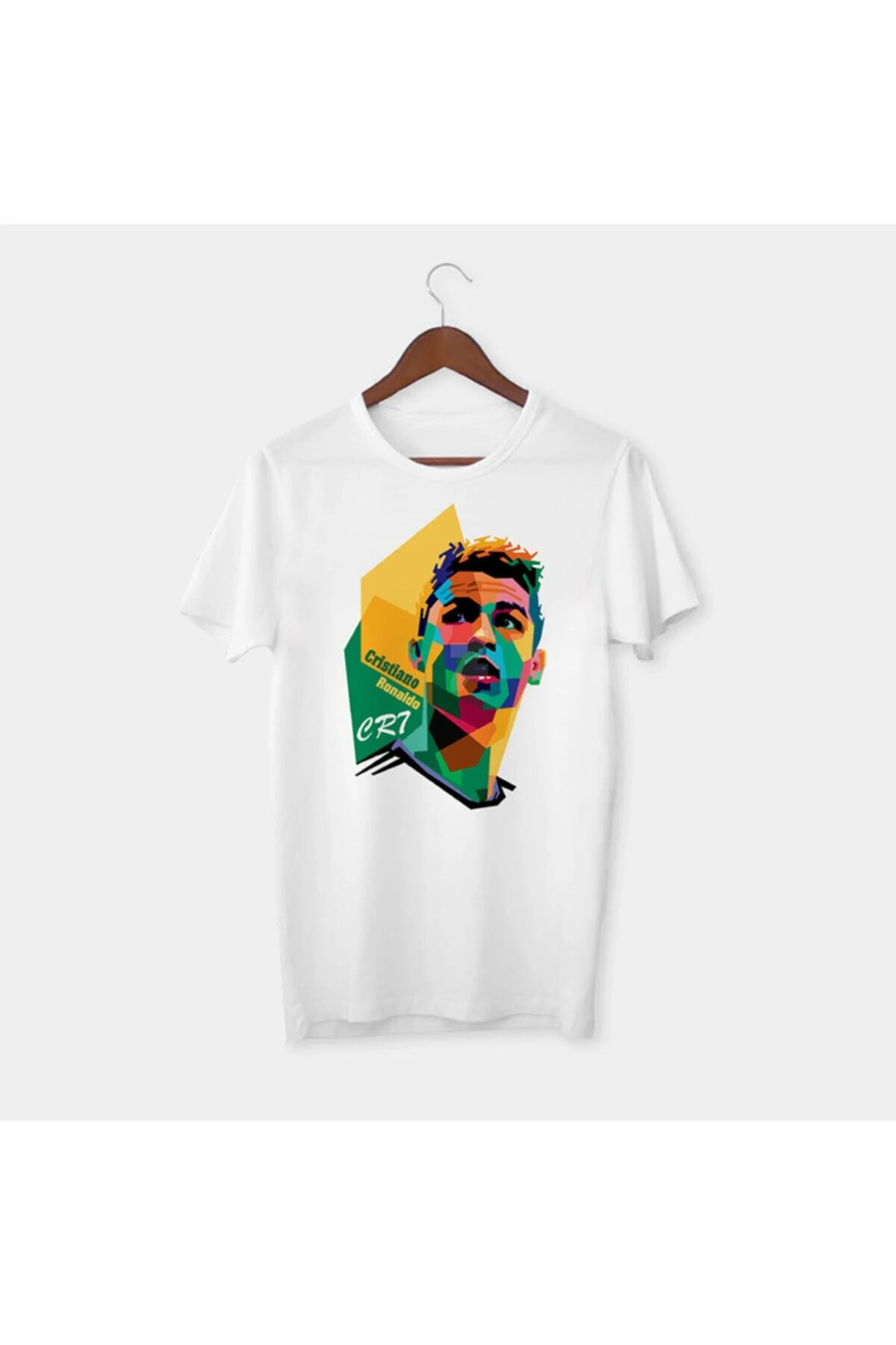 Unisex Beyaz Cristiano Ronaldo Baskili T-shirt