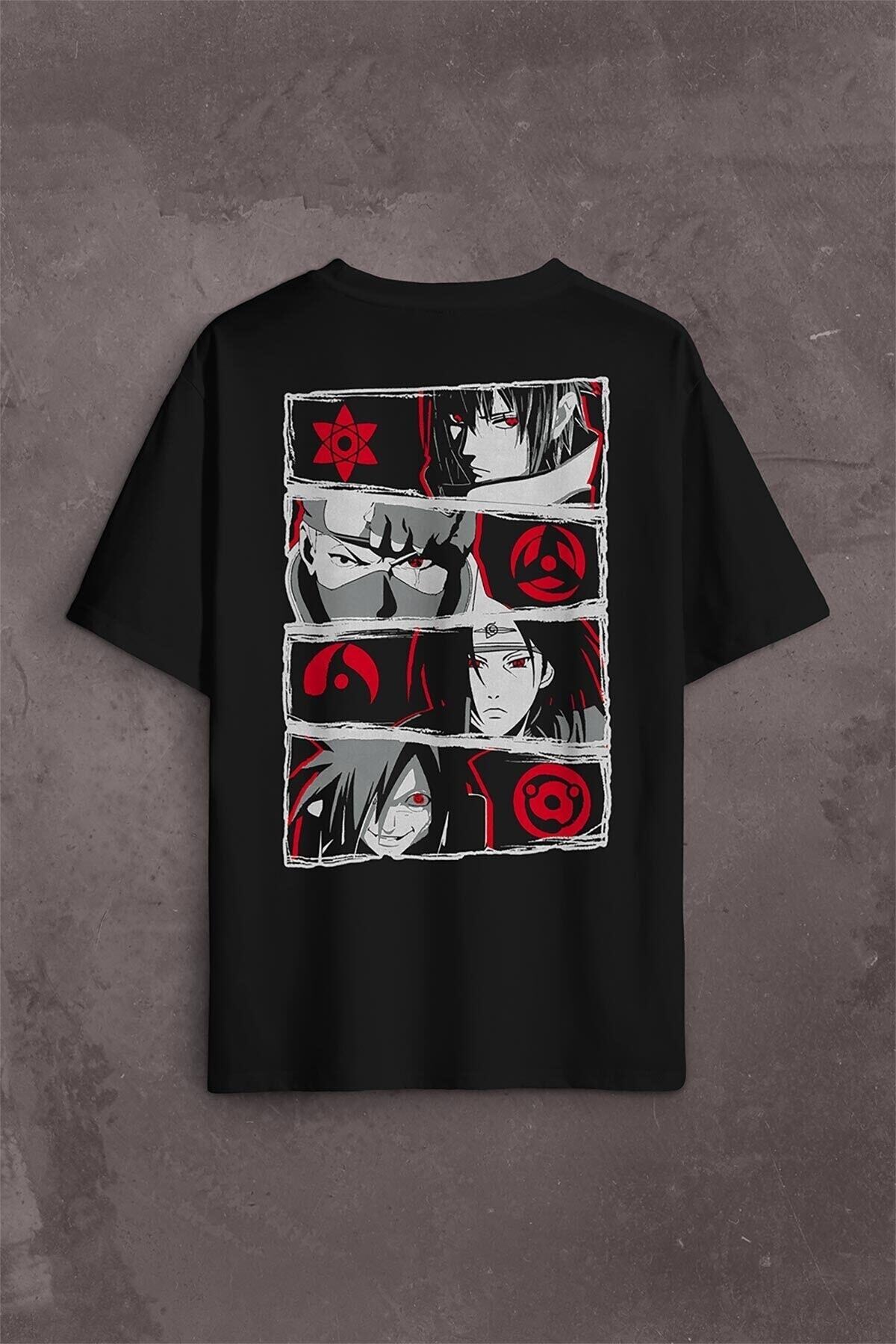 GİYİMİXTR Naruto Kakashi Anime Manga Sırt Ön Baskılı Oversize Tişört Unisex T-Shirt