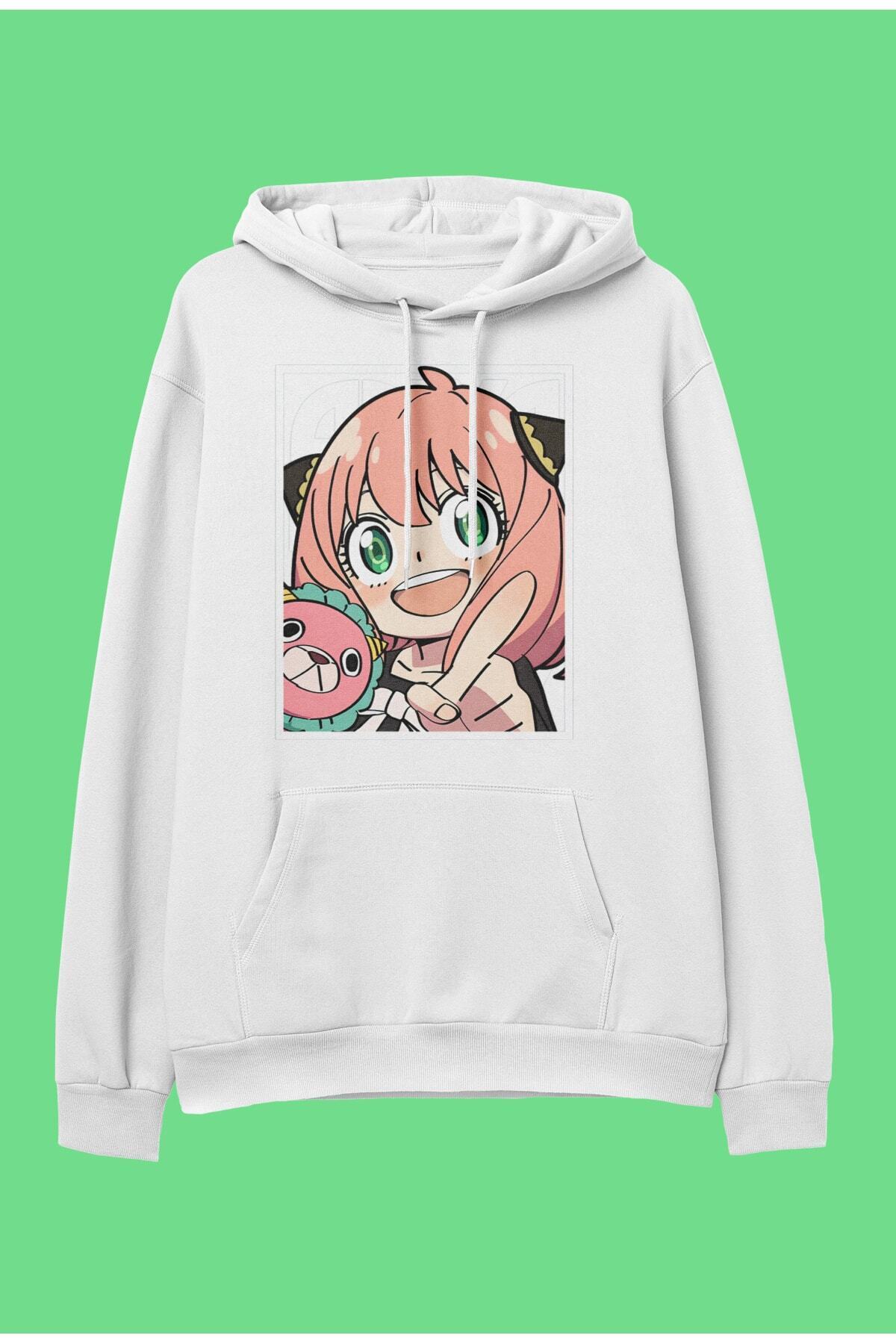 Oversize Spy X Family Anya Forger Anime Karakter Baskılı Özel Tasarım Kapüşonlu Sweatshirt Hoodie