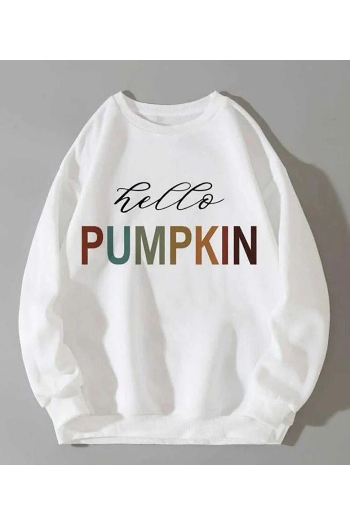 Pumpkın Baskılı Bisiklet Yaka Sweatshırt