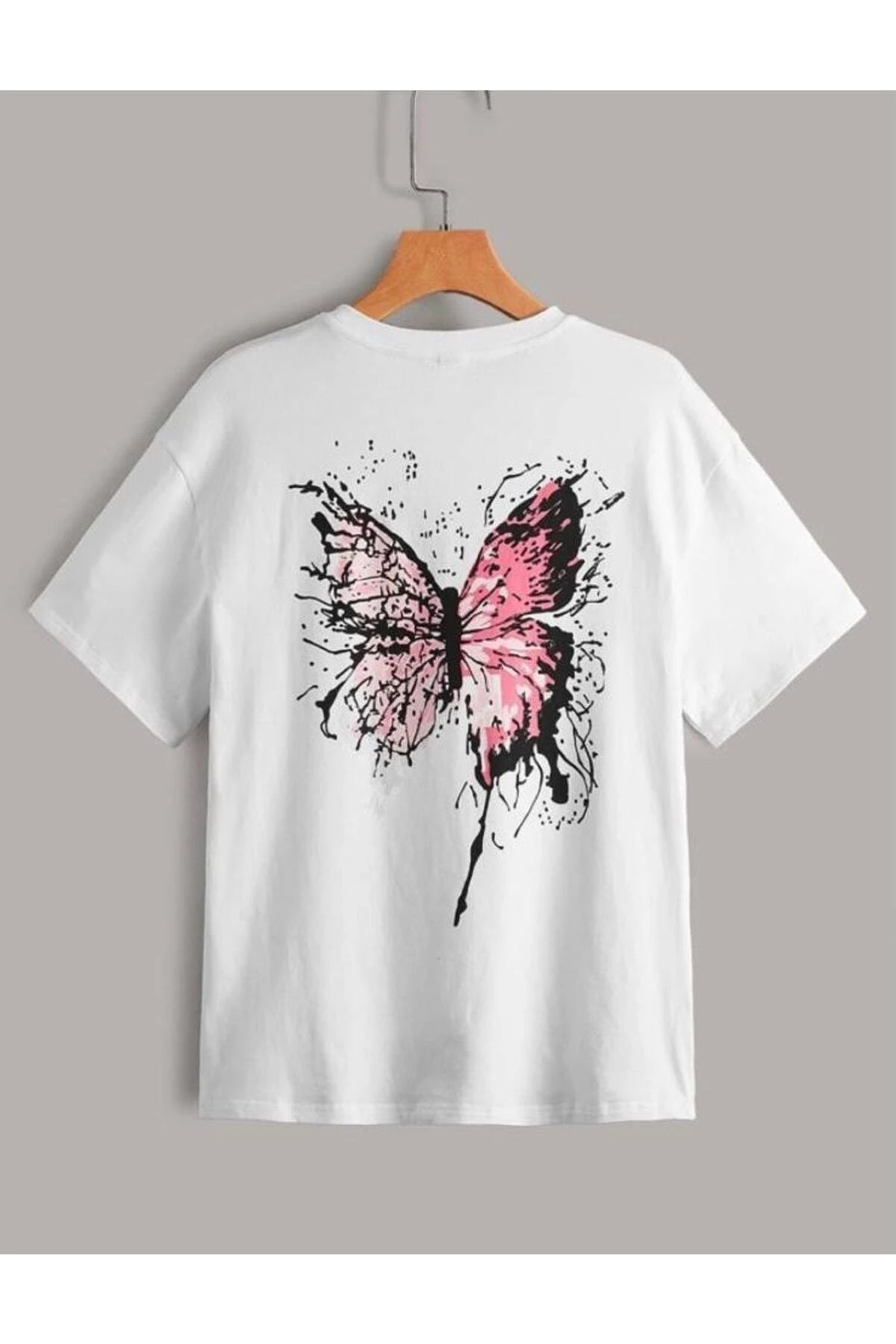 Beyaz Kız Sırt Baskılı Mor Kelebek T-shirt