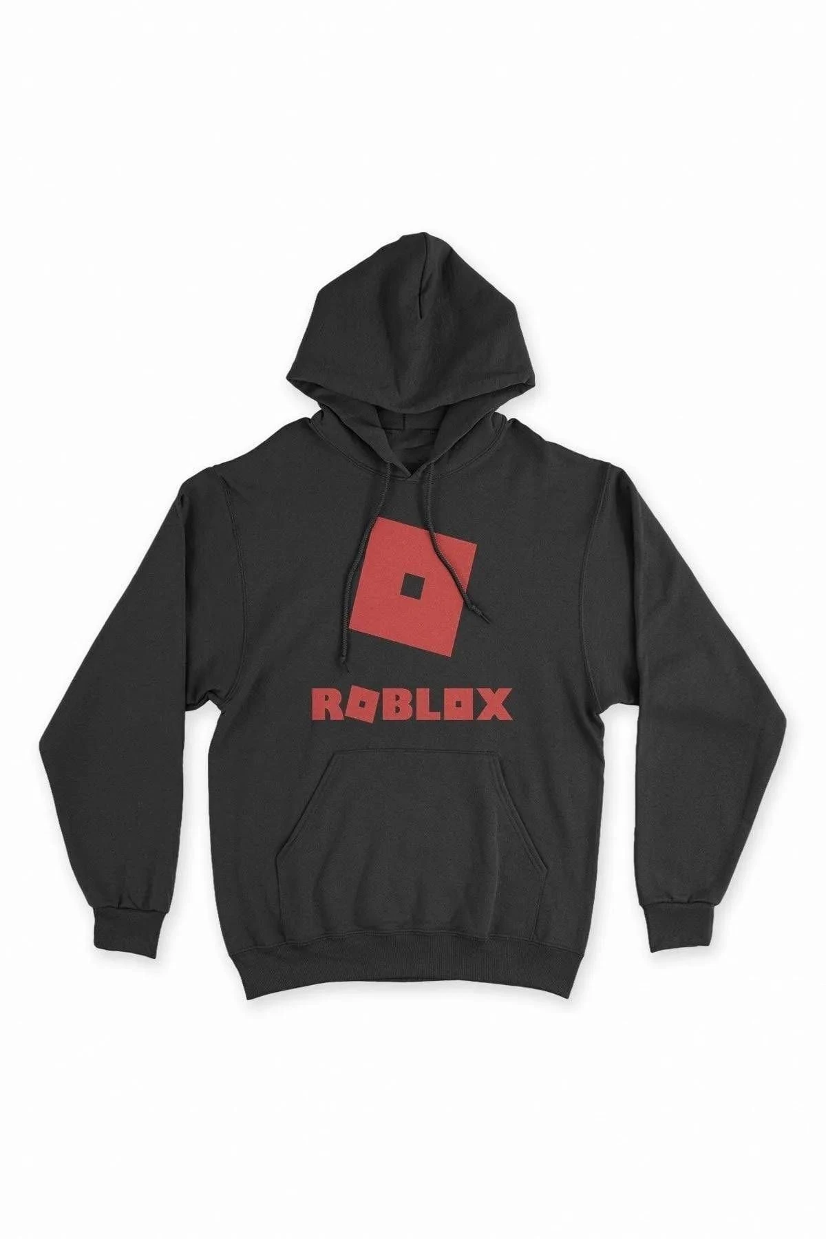 Roblox Logolu Siyah Kapşonlu Sweatshirt Hoodie