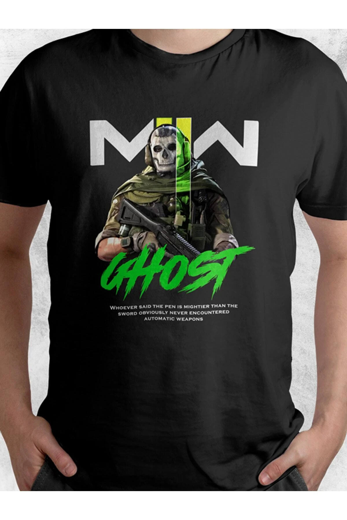 K-art Call Of Duty Modern Warfare Ghost Tasarımlı Siyah Unisex T-shirt