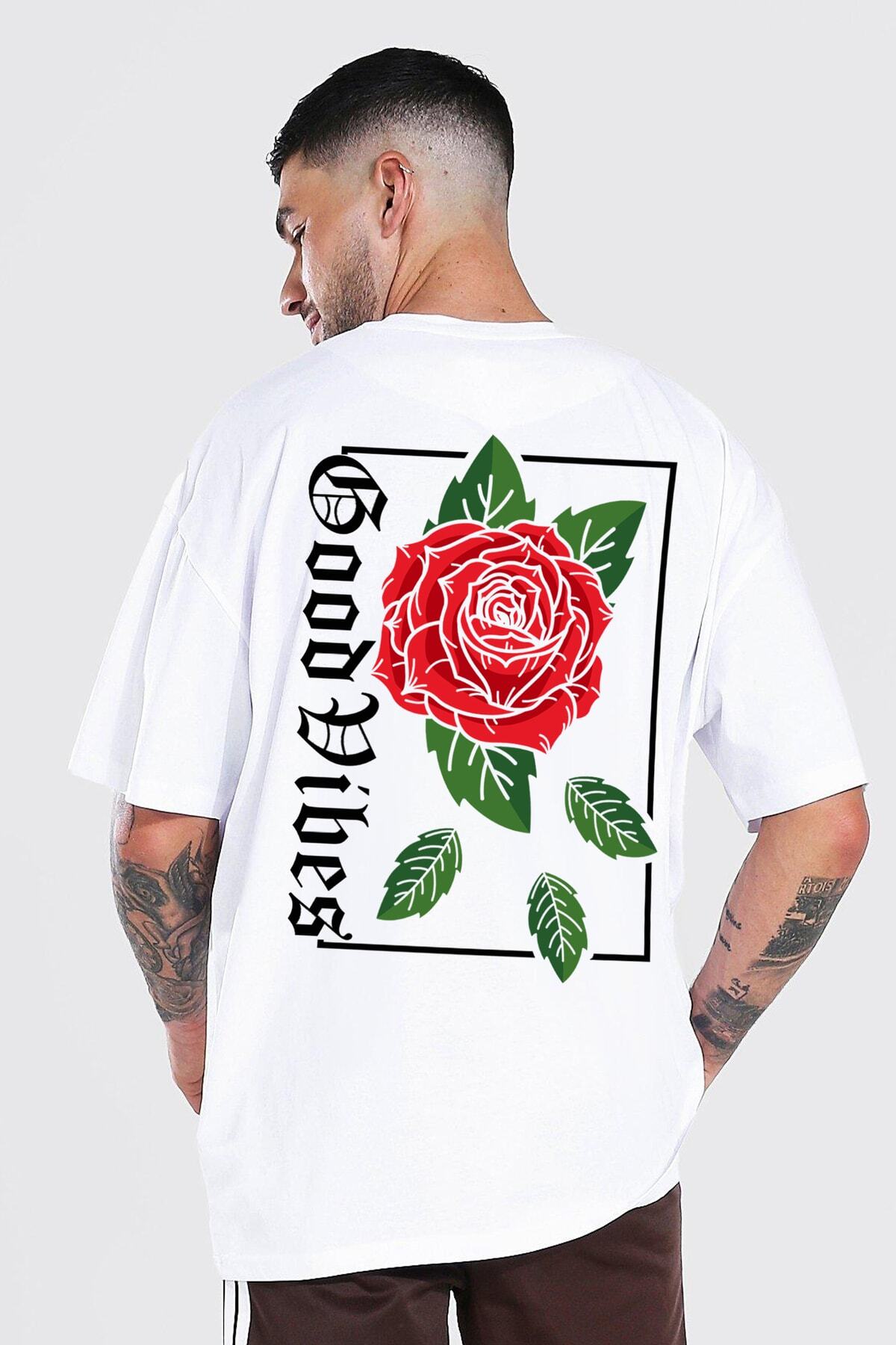Oversize Rose Unisex Beyaz T-shirt