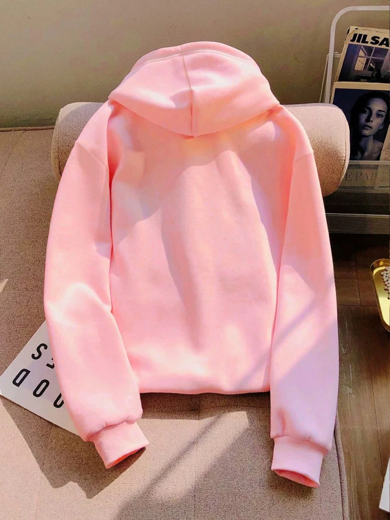 GÜMÜŞ KURDELE BASKILI HOODİE - pembe