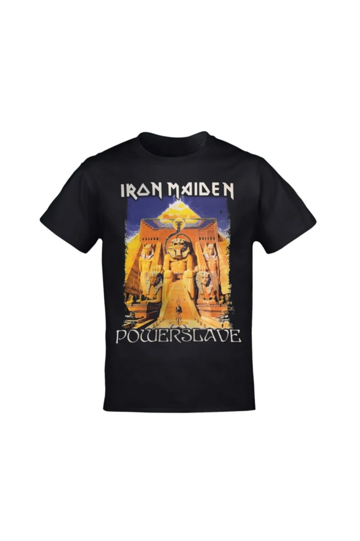 Iron Maiden Powerslave Ön Arka Baskılı Siyah T-shirt