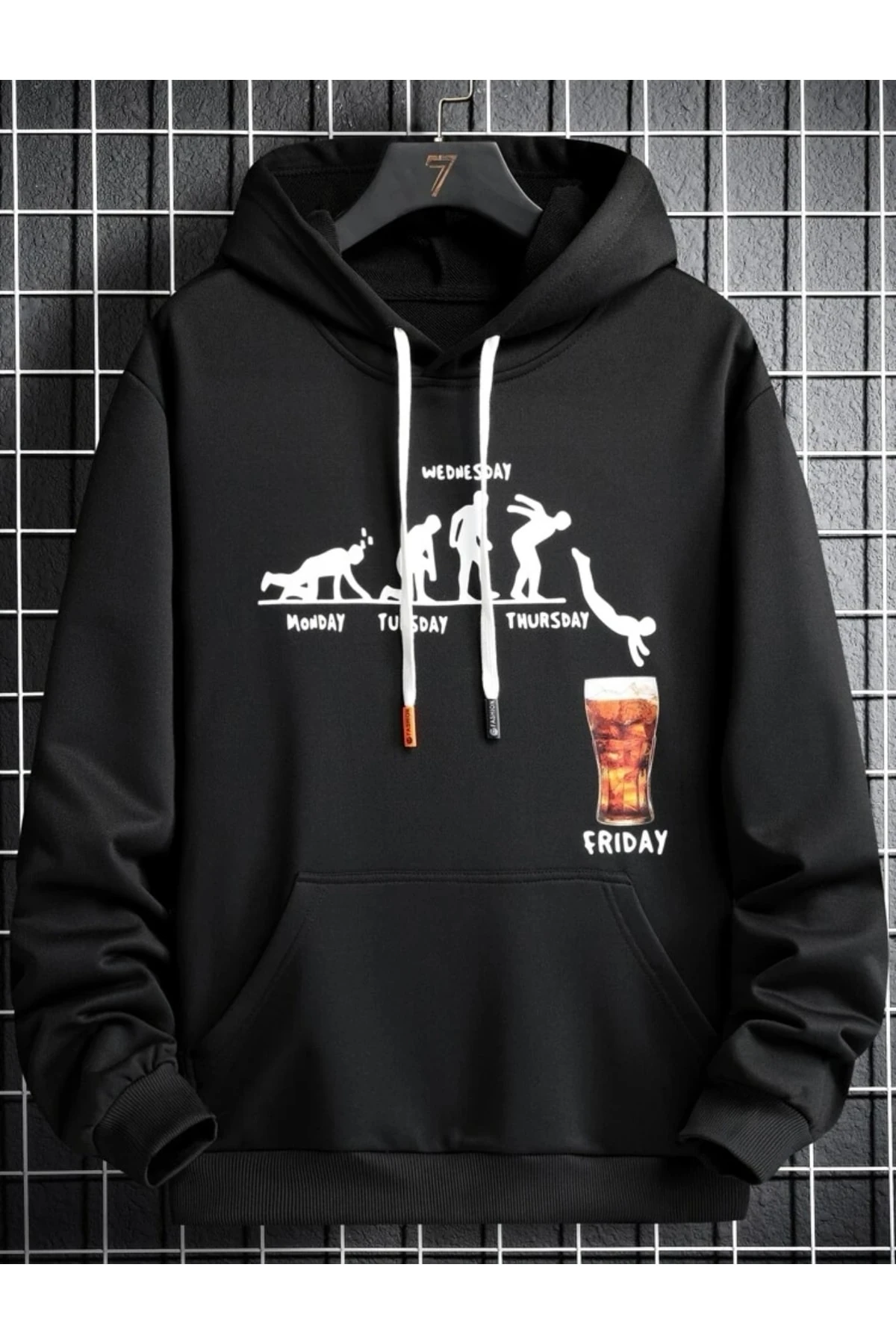 Oversize Unisex Big Friday Plan Baskılı 3 Iplik Kalın %100 Pamuk Kapüşonlu Sweatshirt