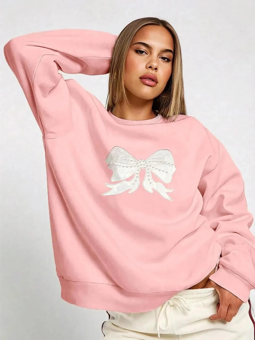 GÜMÜŞ KURDELE SWEATSHIRT - pembe